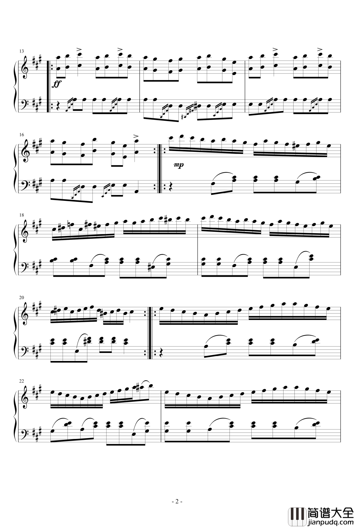 土耳其进行曲钢琴谱_莫扎特