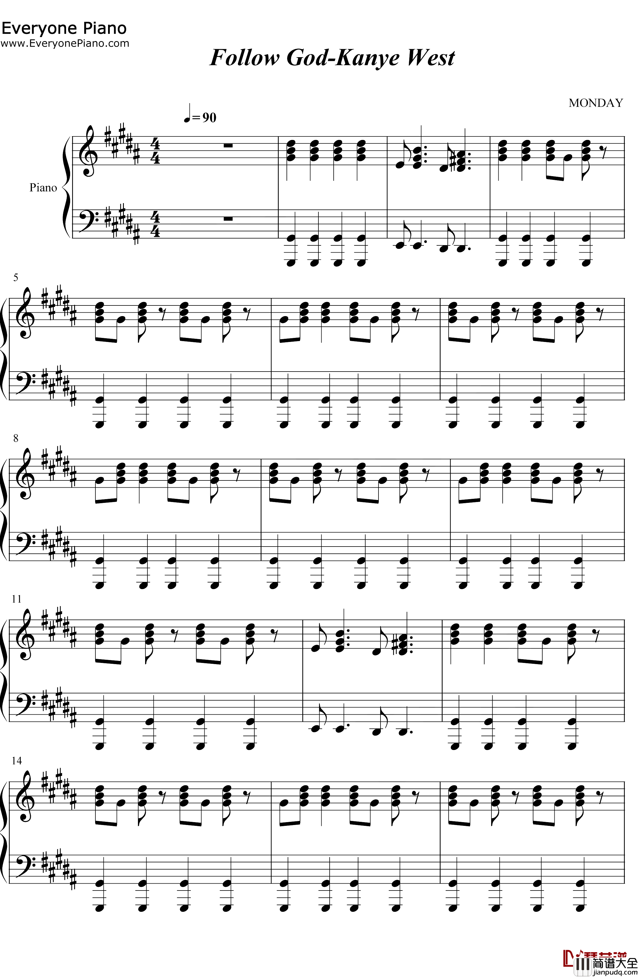 Follow_God钢琴谱_Kanye_West