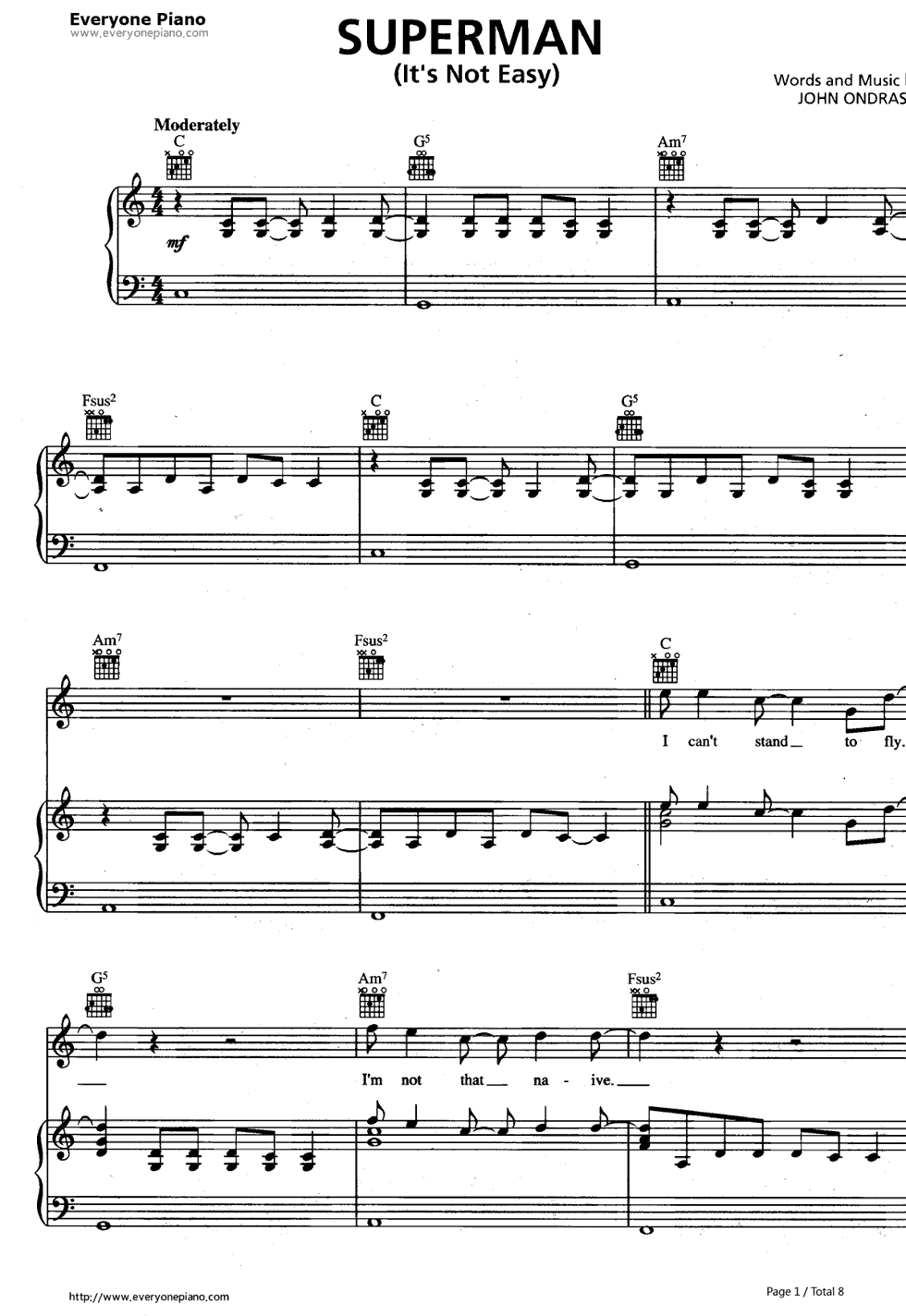 Superman_(It’s_Not_Easy)钢琴谱_Five_For_Fighting