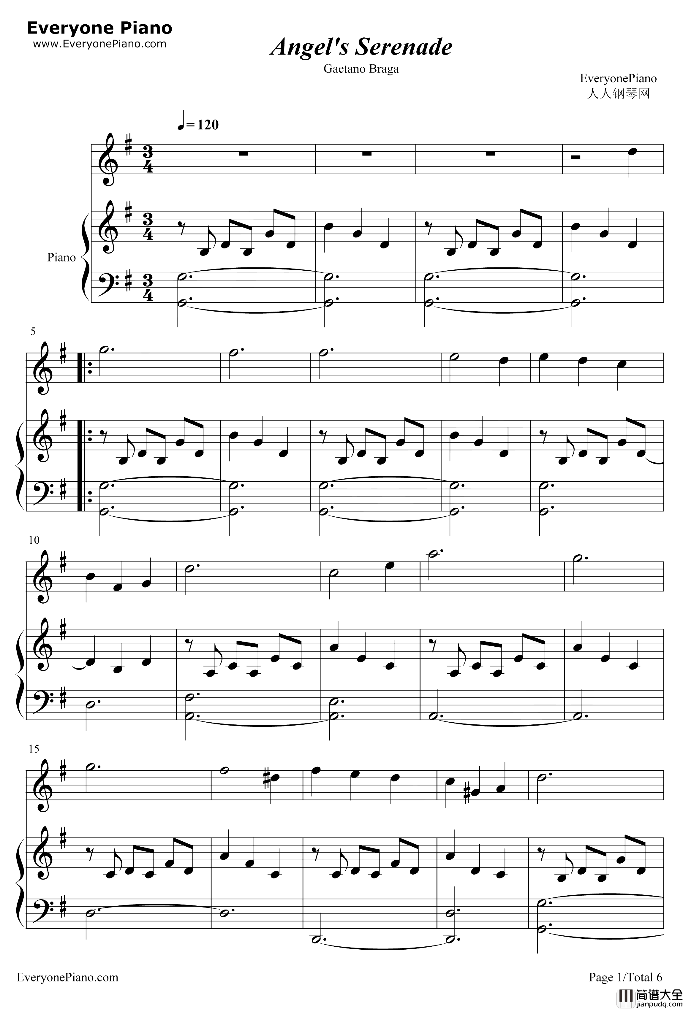 Angels_Serenade钢琴谱_GaetanoBraga_天使小夜曲