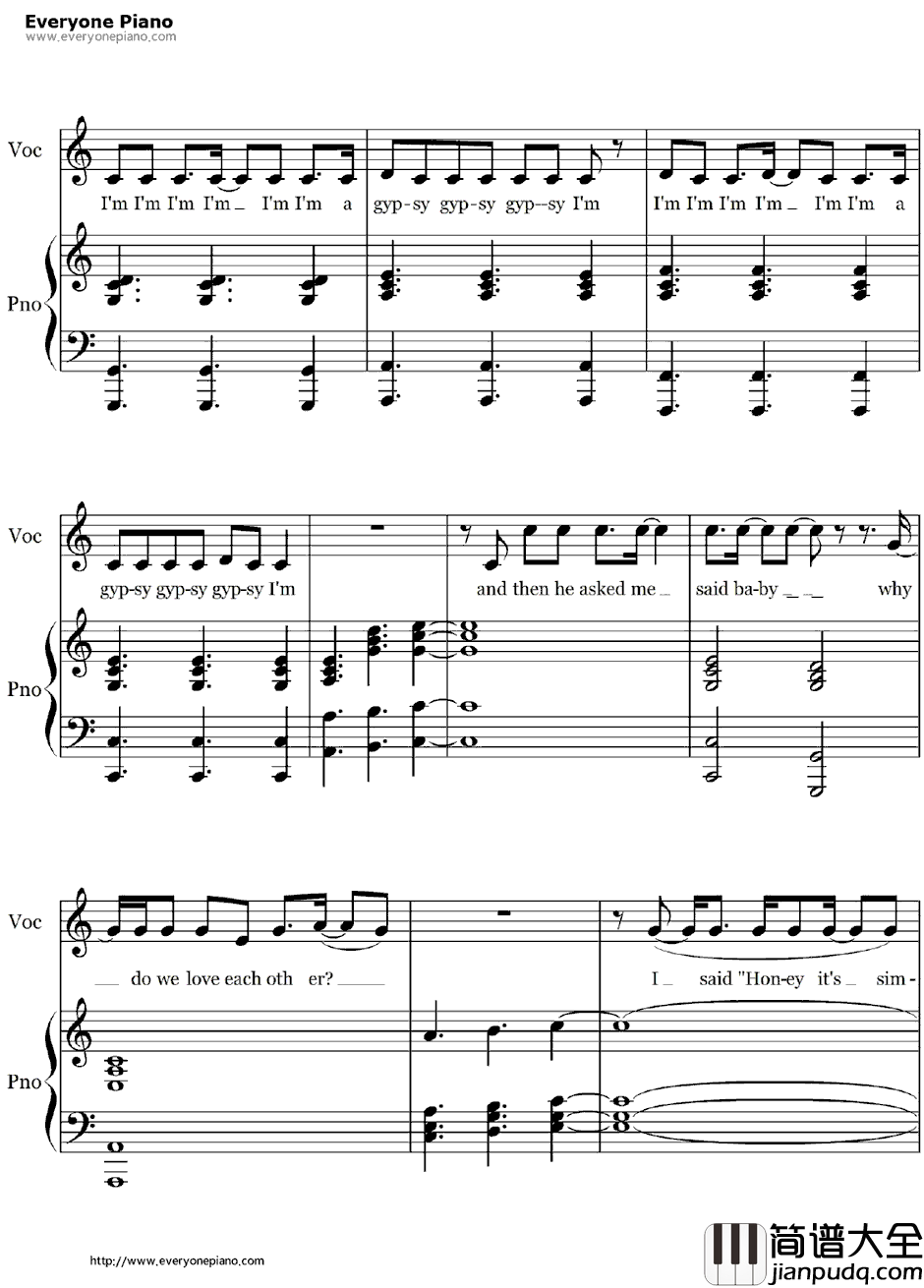 Gypsy钢琴谱_LadyGaga