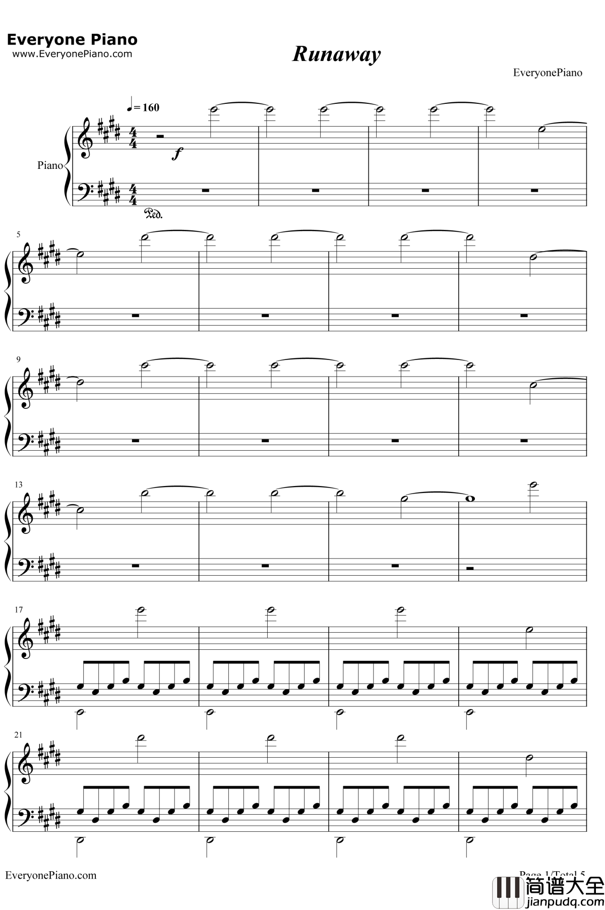 Runaway钢琴谱_Kanye_West