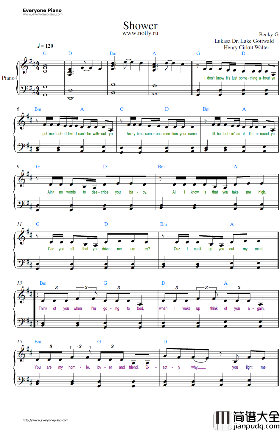 Shower钢琴谱_BeckyG