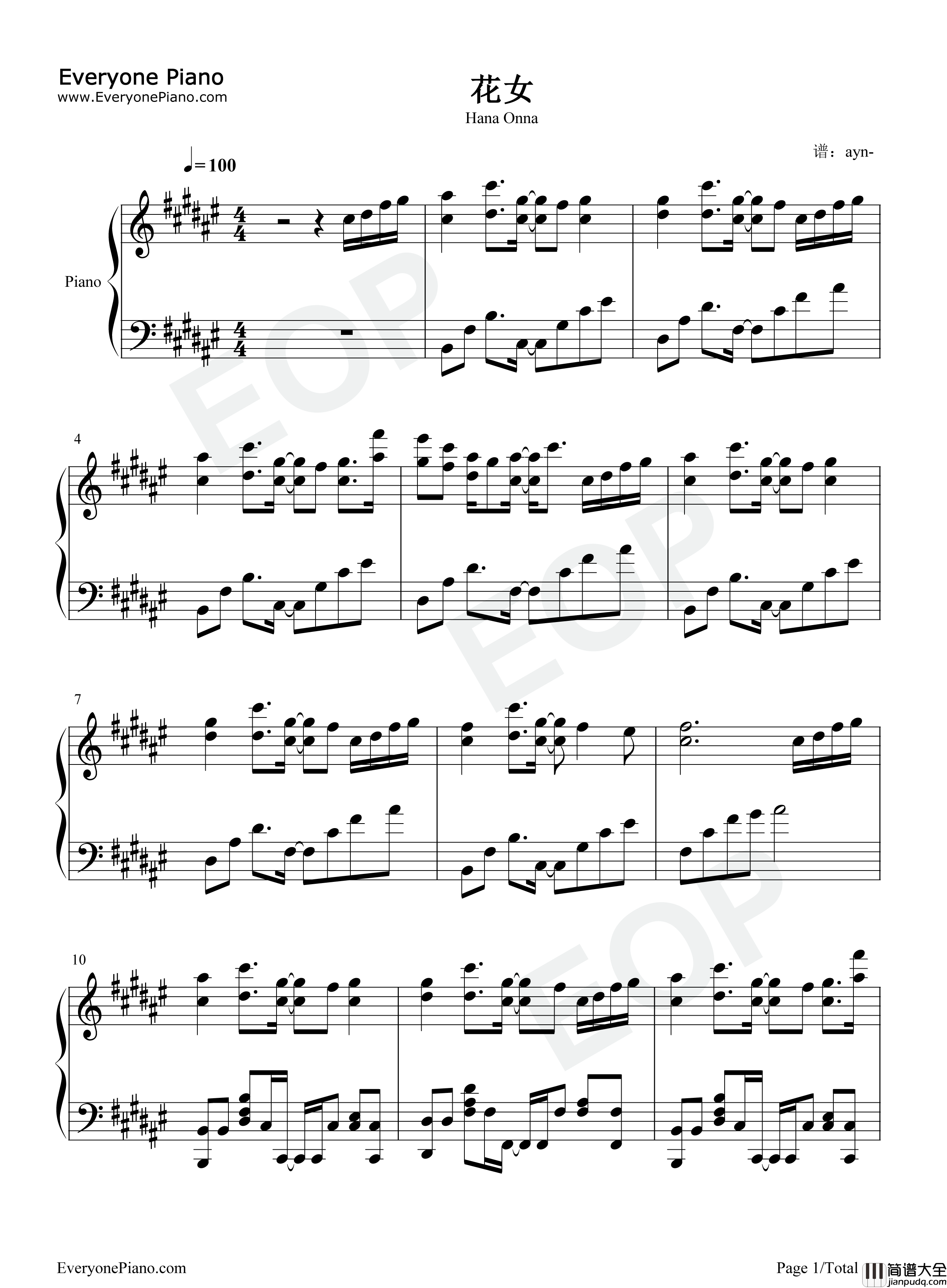花女钢琴谱_花譜_花谱
