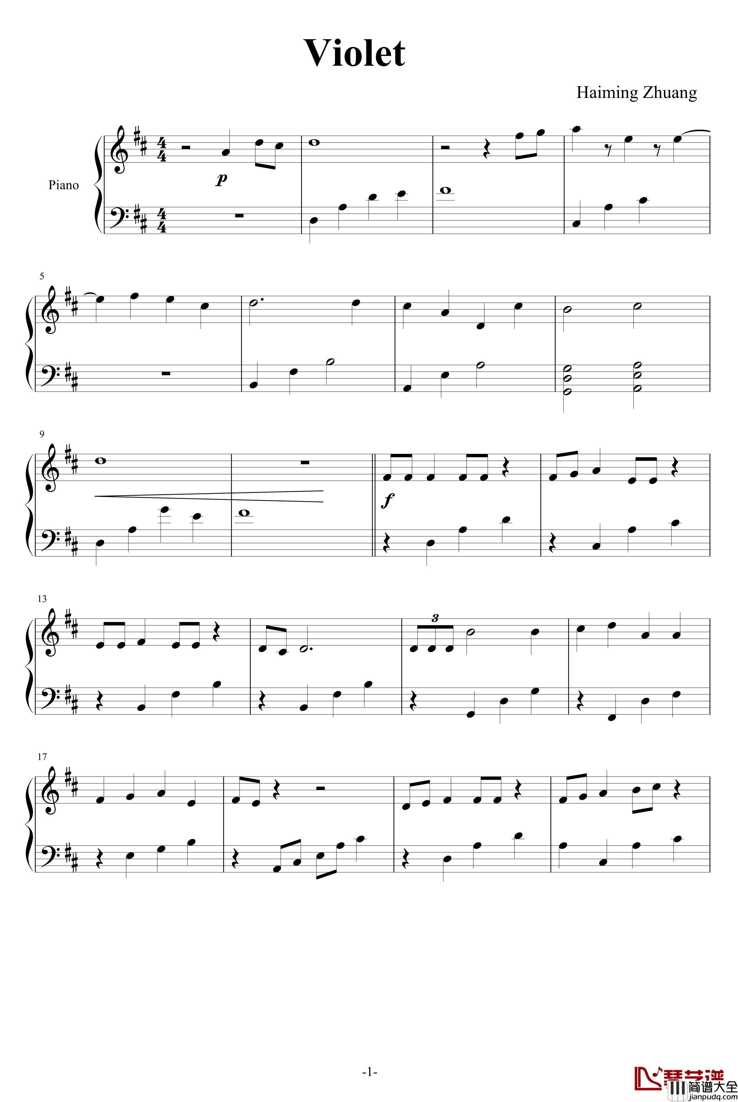 Violet钢琴谱_zhmvivian