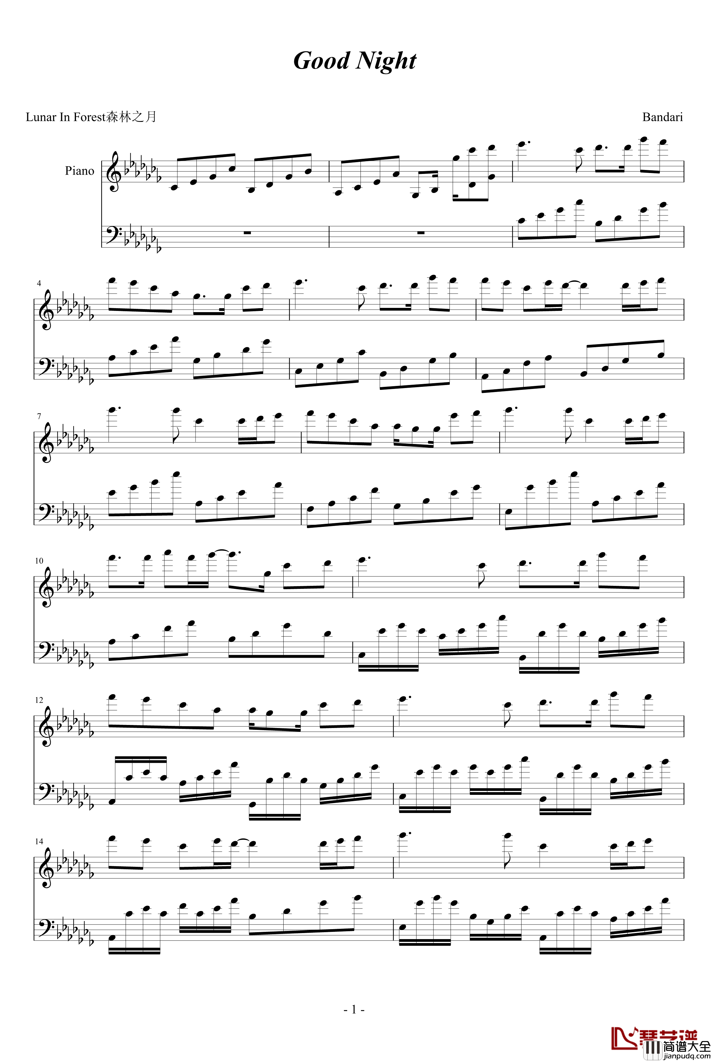 Good_Night钢琴谱_班得瑞_Bandari