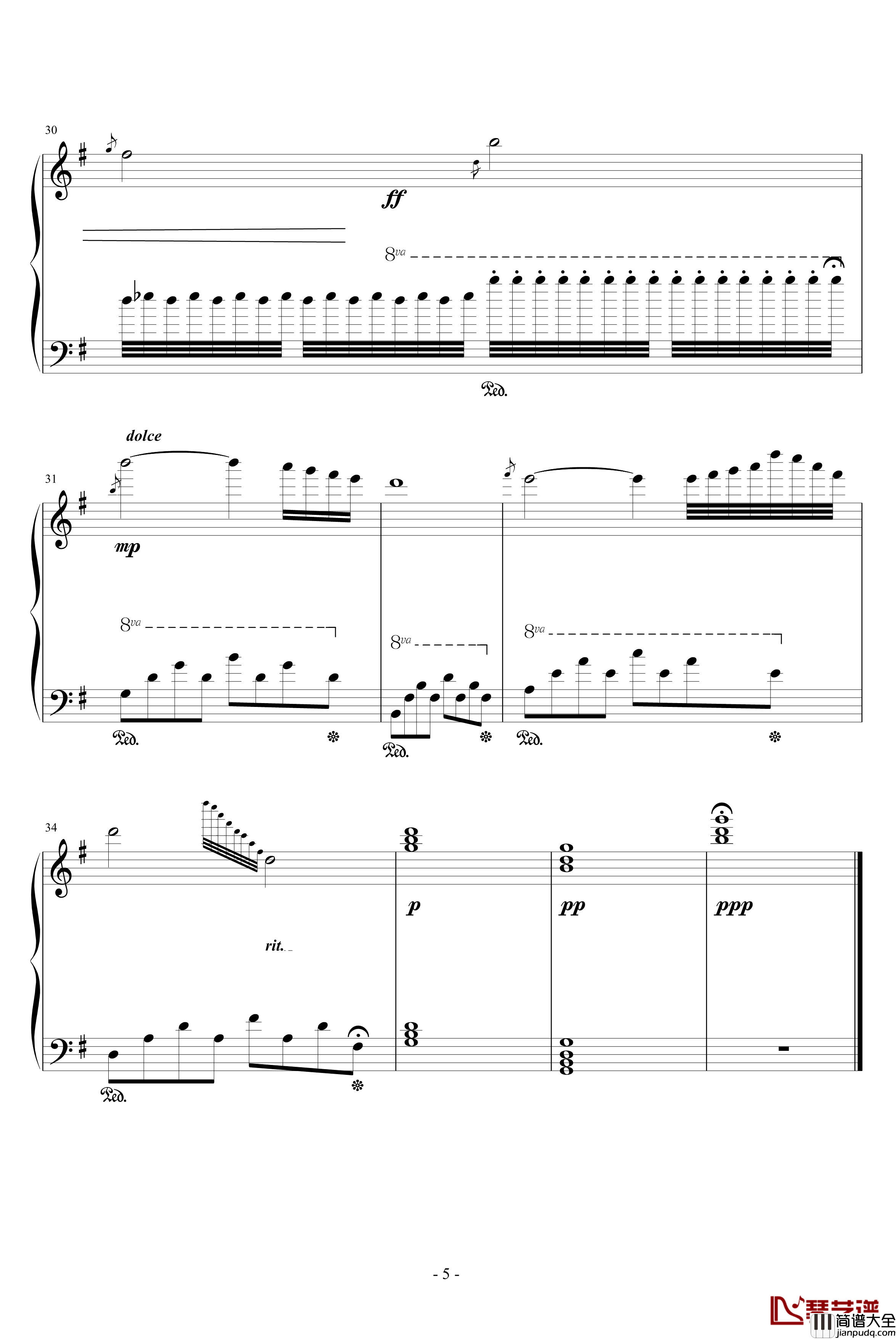 流星的幻想钢琴谱_升c小调