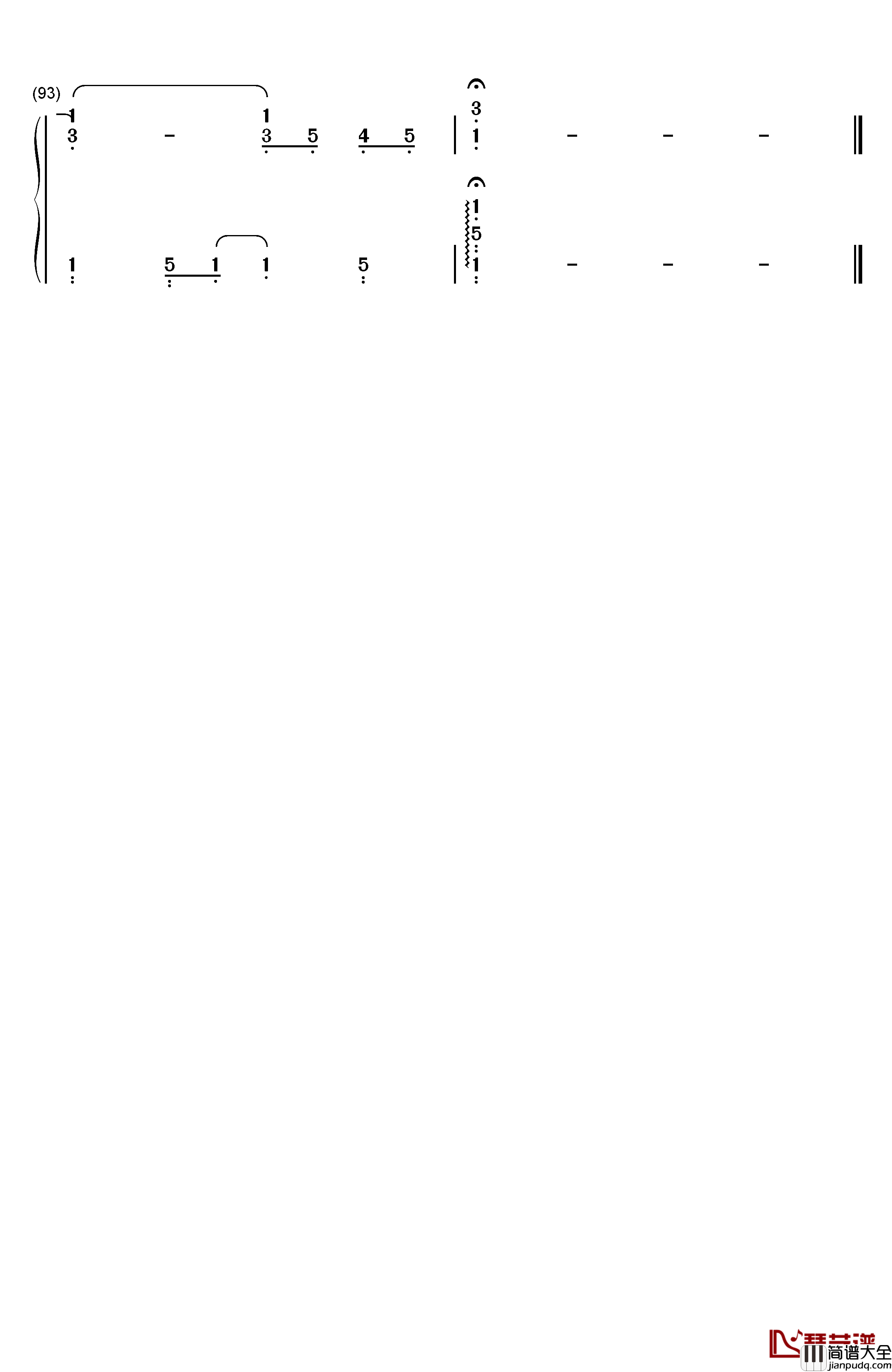 再见钢琴简谱_数字双手_王俊凯