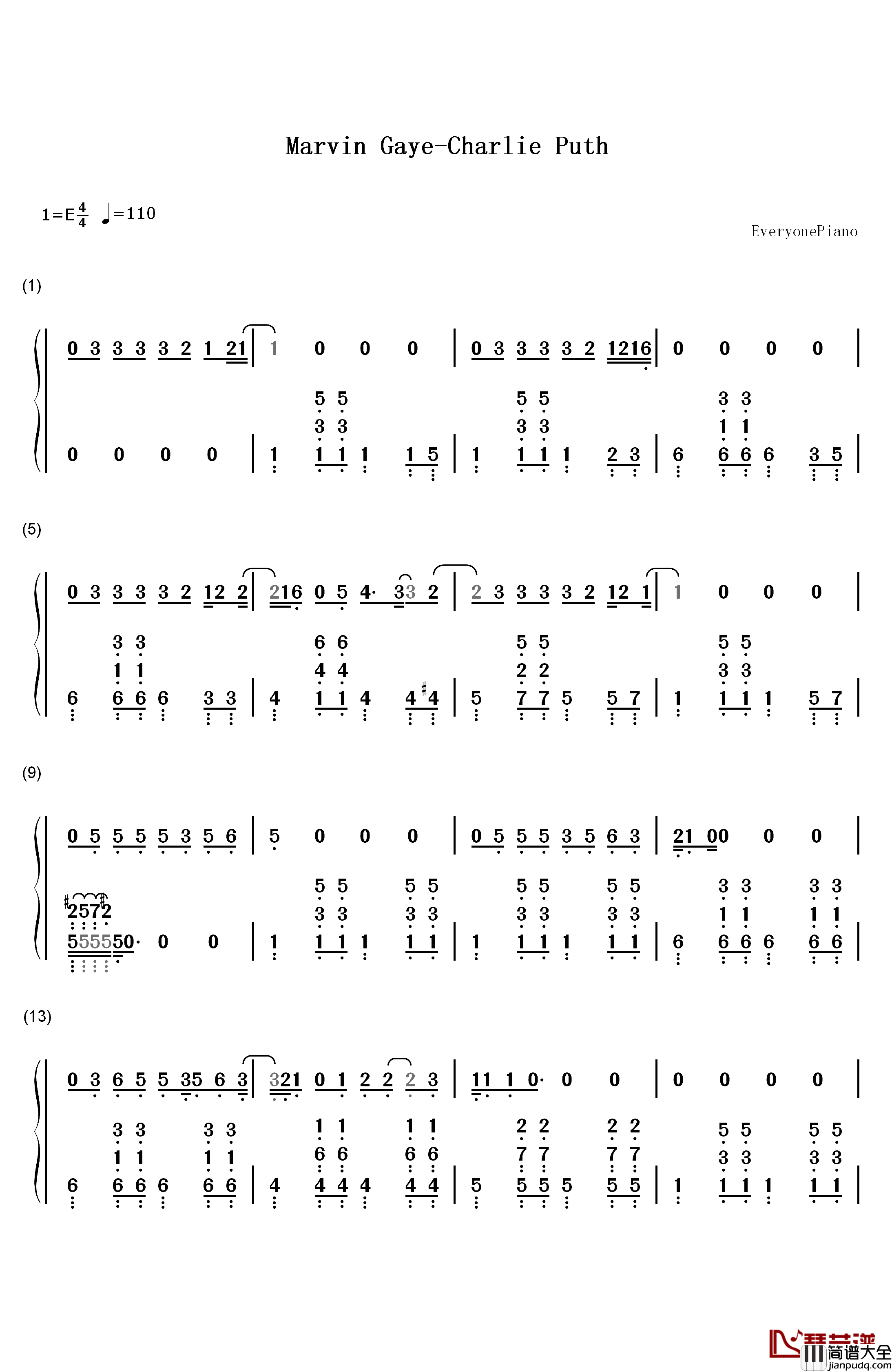 Marvin_Gaye钢琴简谱_数字双手_Charlie_Puth
