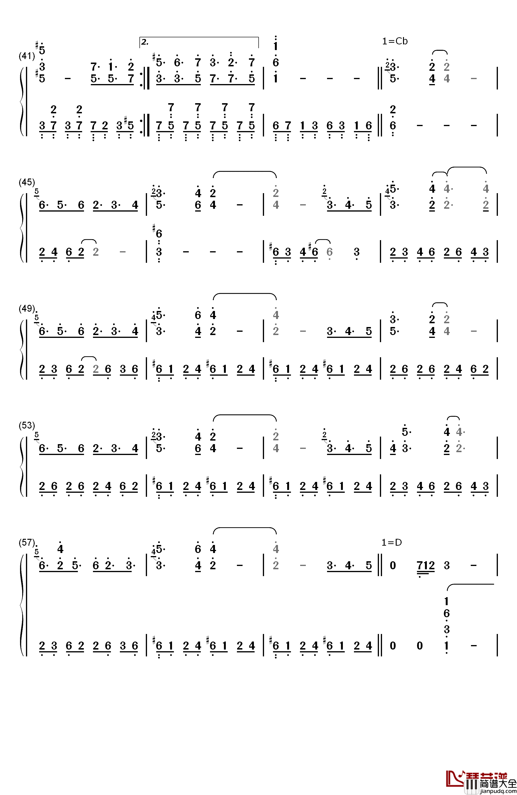 不思议の国のアリス钢琴简谱_数字双手_东方Project