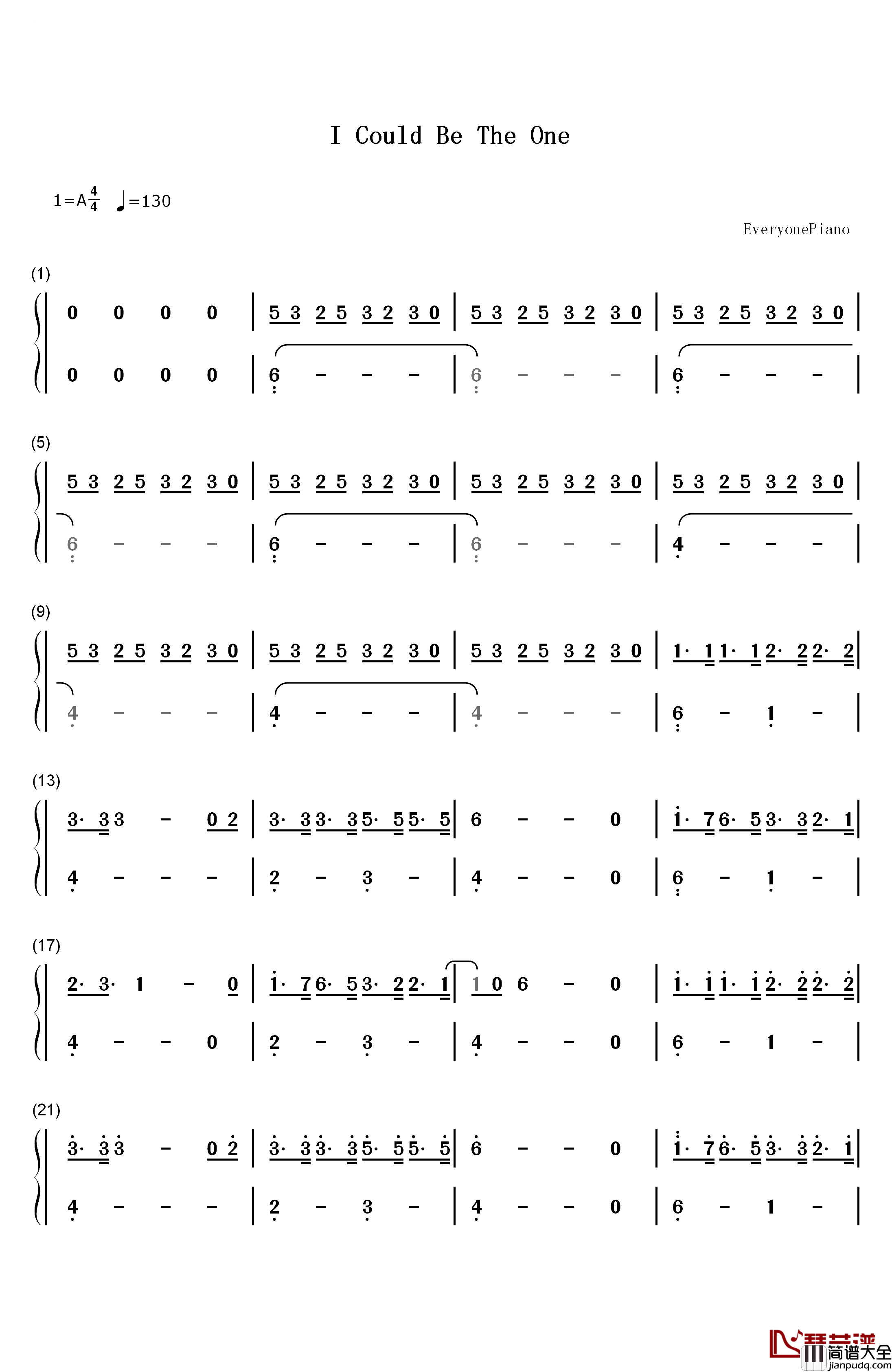 I_Could_Be_the_One钢琴简谱_数字双手_Avicii