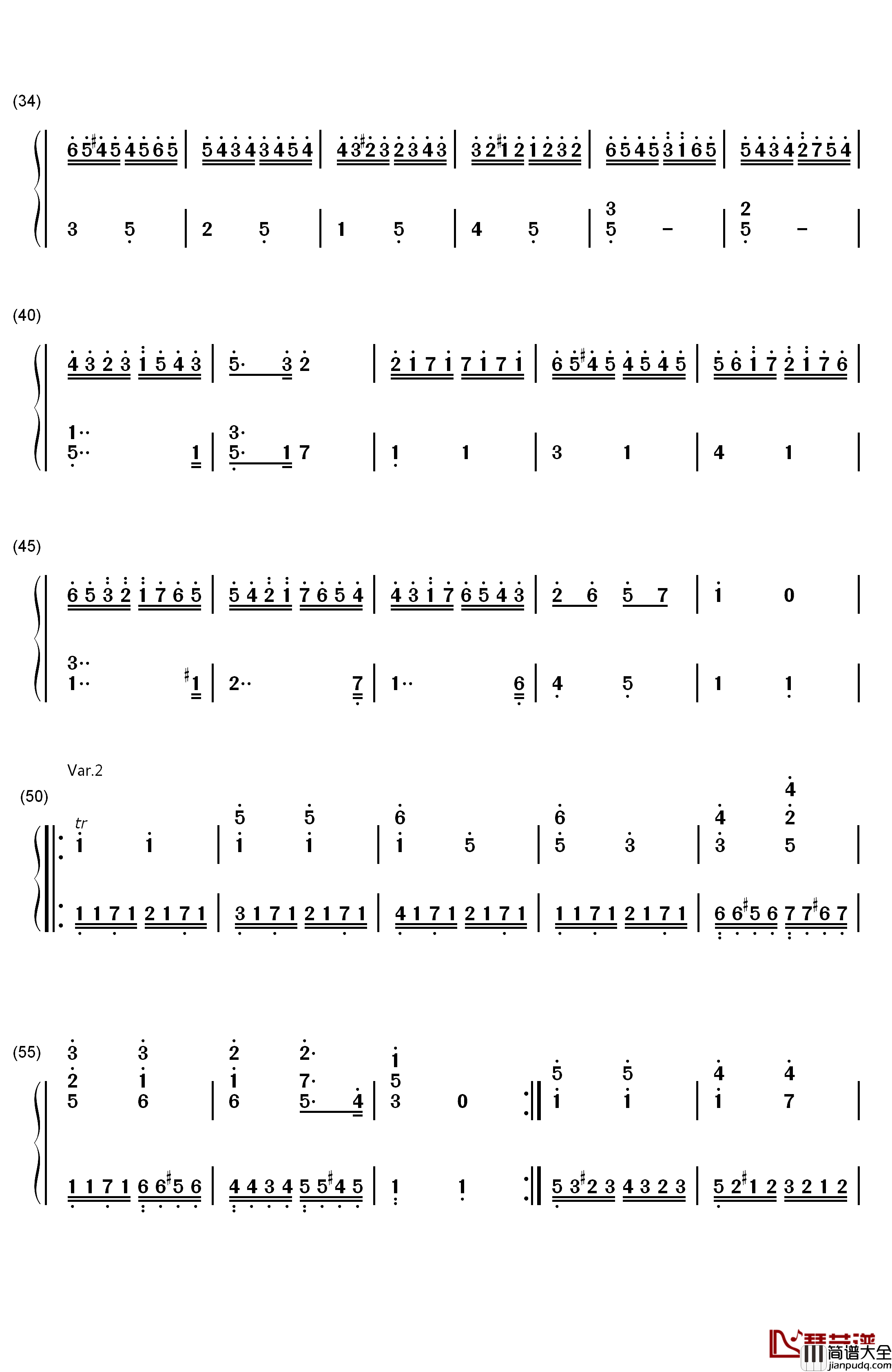 小星星变奏曲钢琴简谱_数字双手_莫扎特