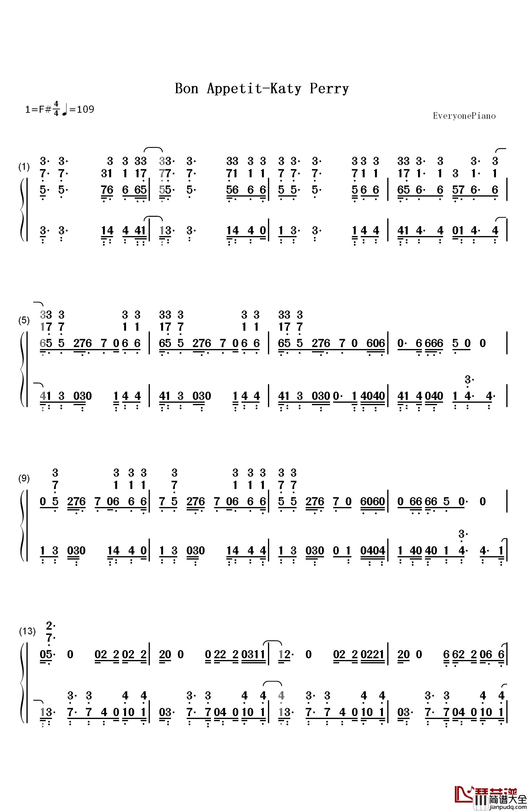 Bon_Appetit钢琴简谱_数字双手_Katy_Perry