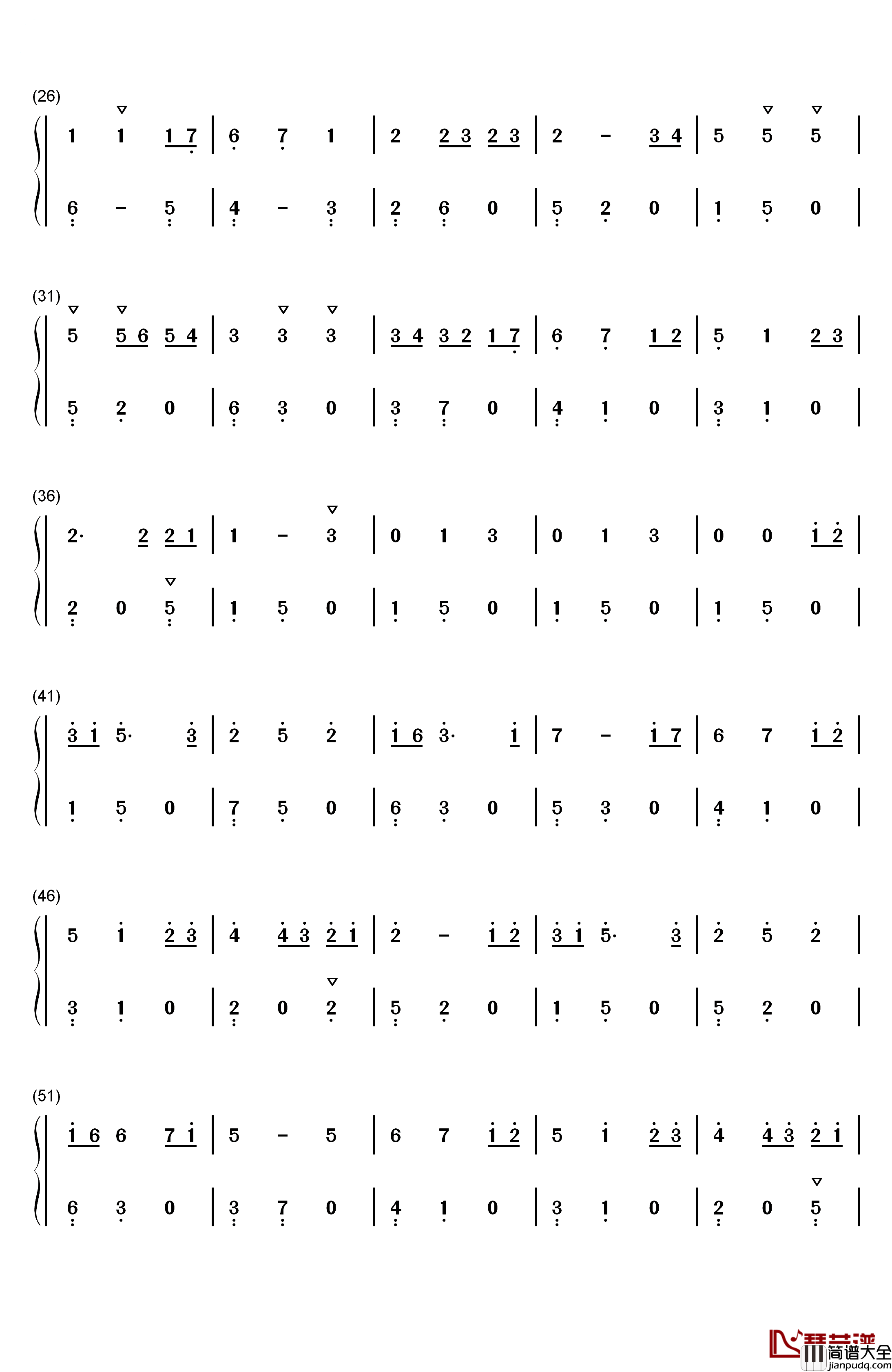 Always_With_Me钢琴简谱_数字双手_久石让