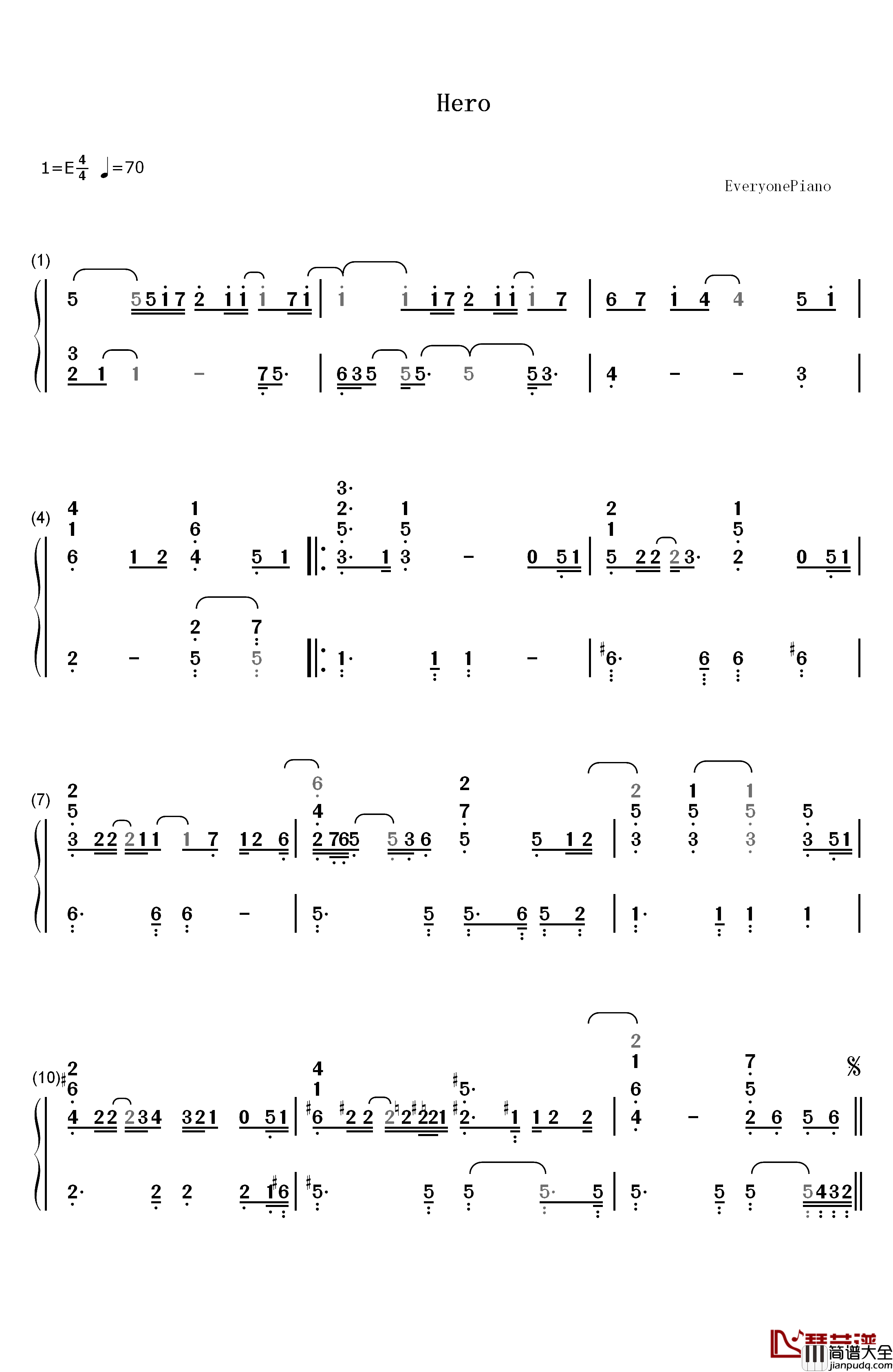 Hero钢琴简谱_数字双手_Mariah_Carey__玛莉亚·凯莉