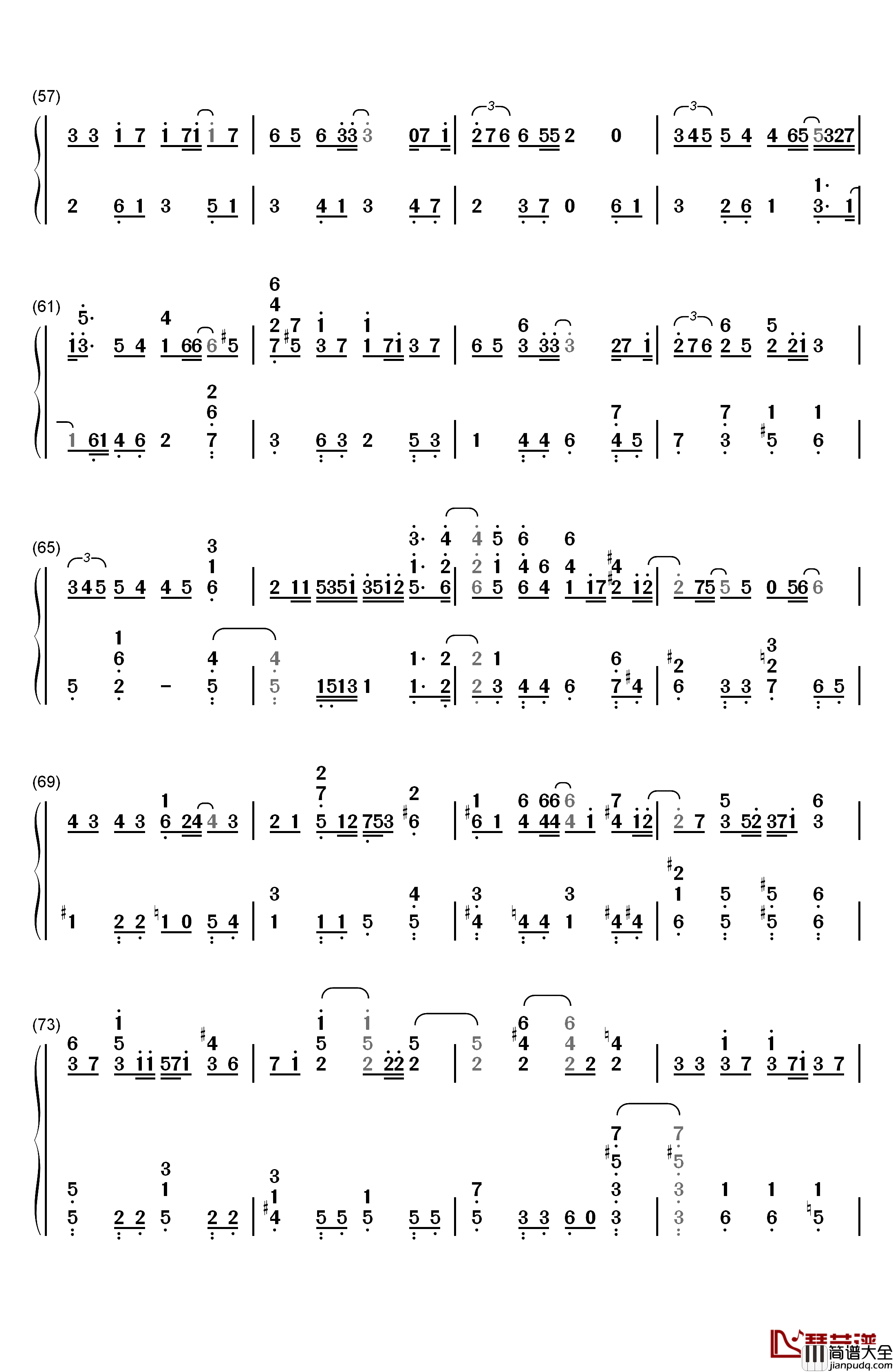 雪の華钢琴简谱_数字双手_中岛美嘉