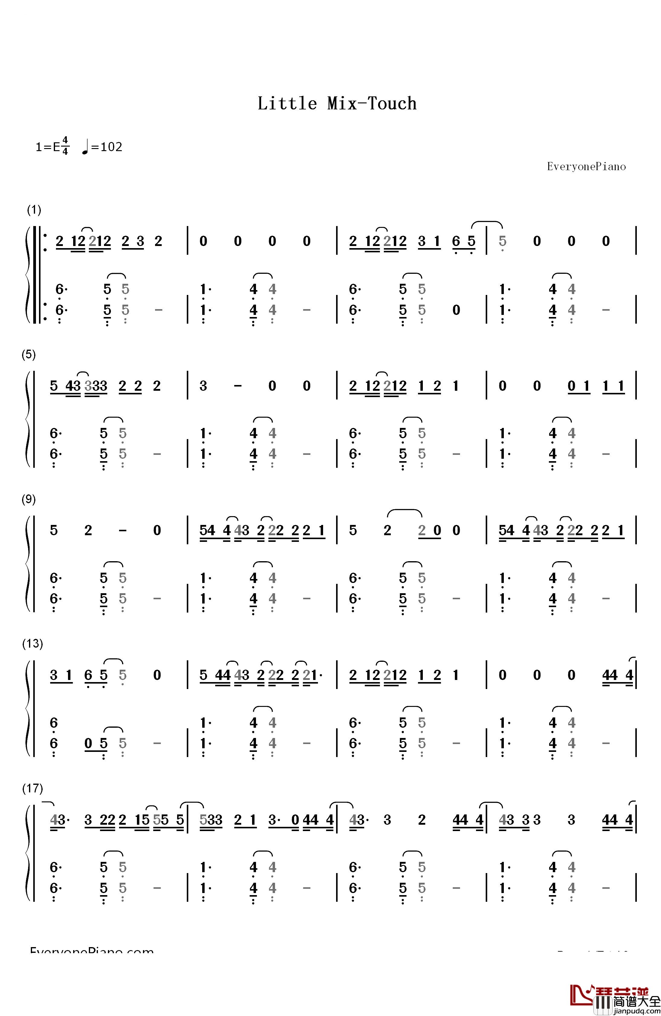 Touch钢琴简谱_数字双手_Little_Mix