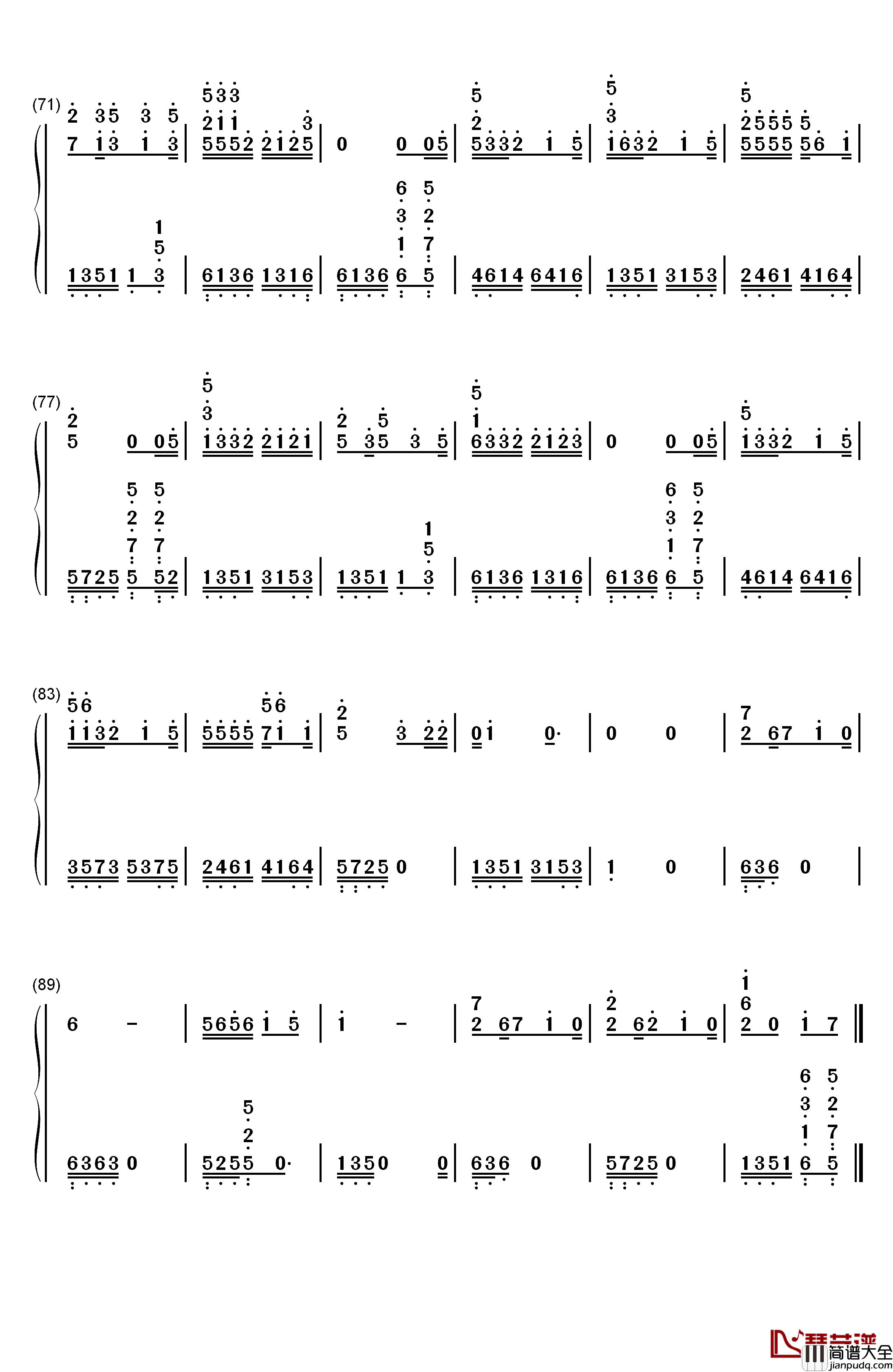 趁早钢琴简谱_数字双手_张宇