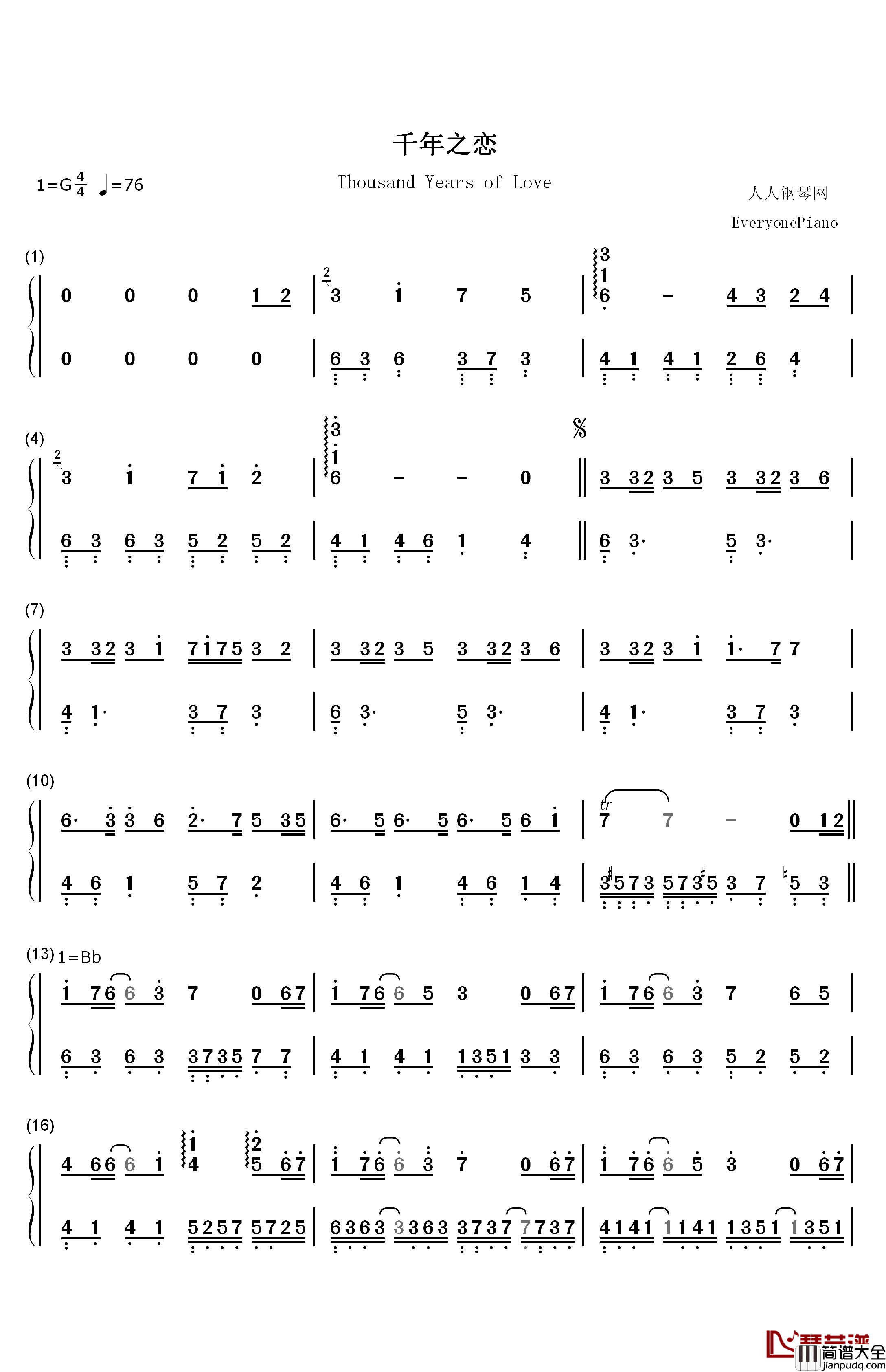 千年之恋钢琴简谱_数字双手_飞儿乐团__F.I.R.