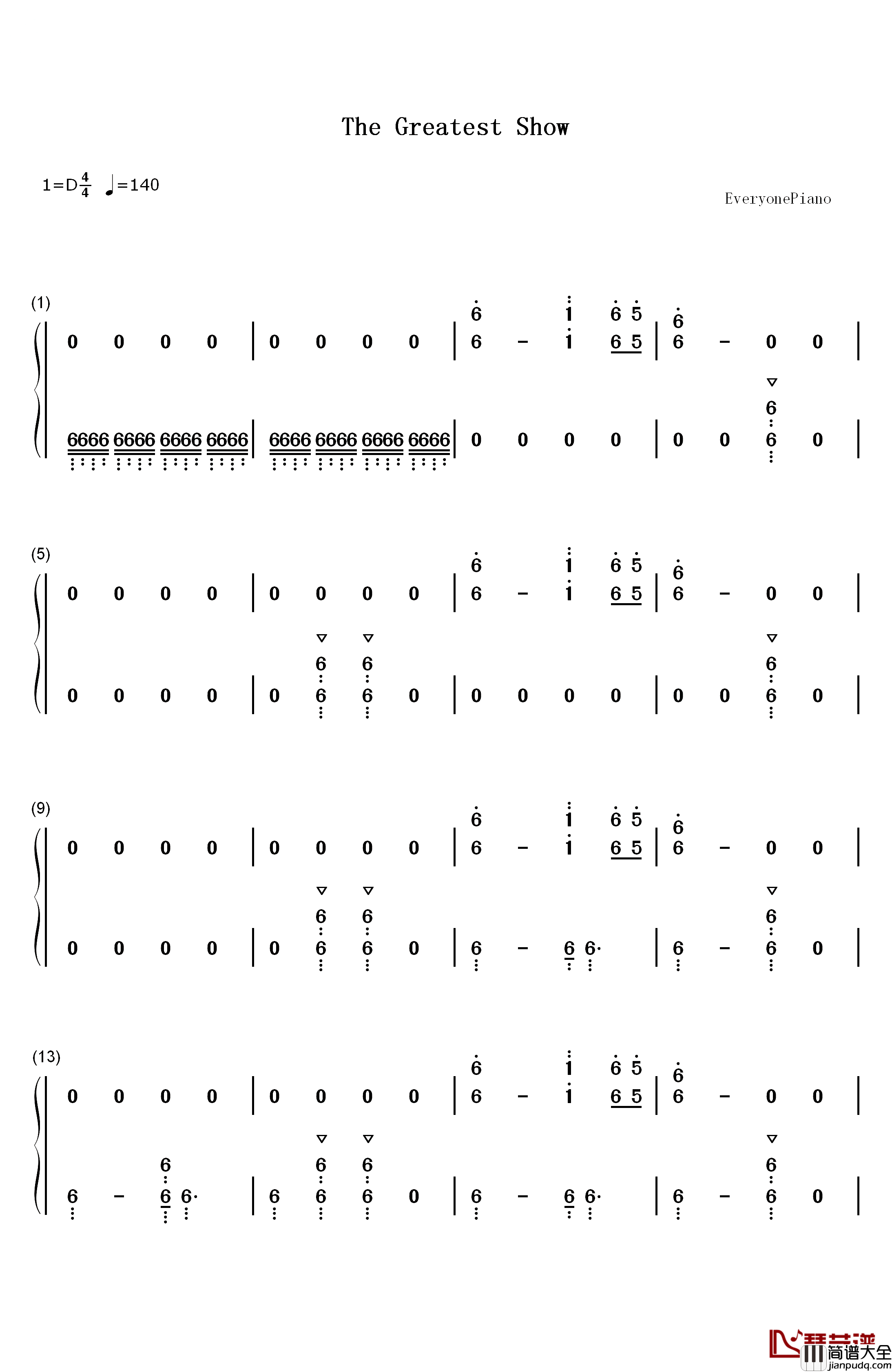 The_Greatest_Show钢琴简谱_数字双手_Pasek_and_Paul