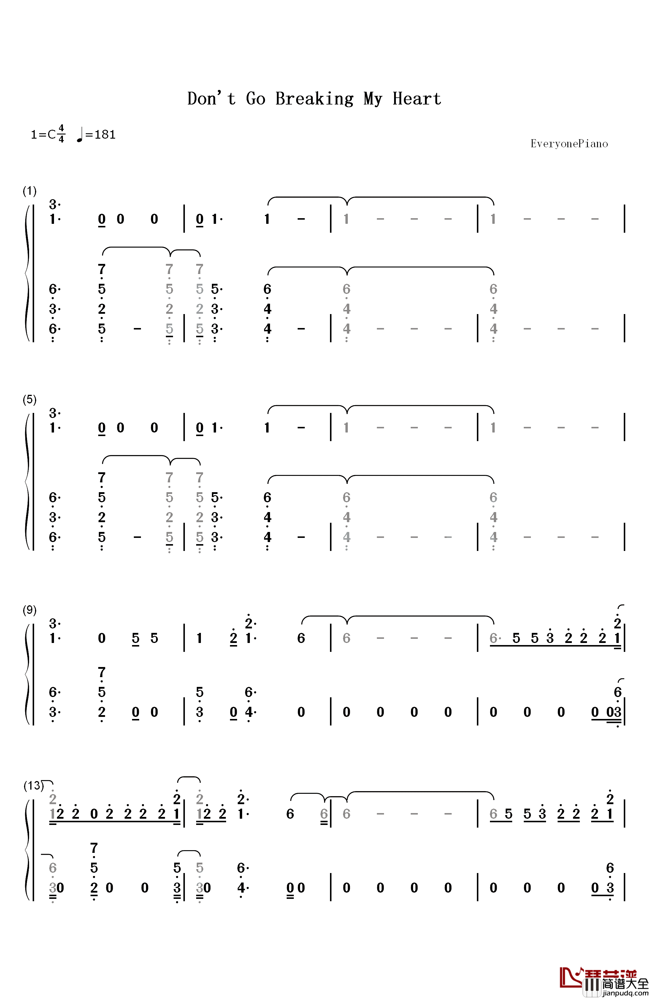 Don't_Go_Breaking_My_Heart钢琴简谱_数字双手_Backstreet_Boys