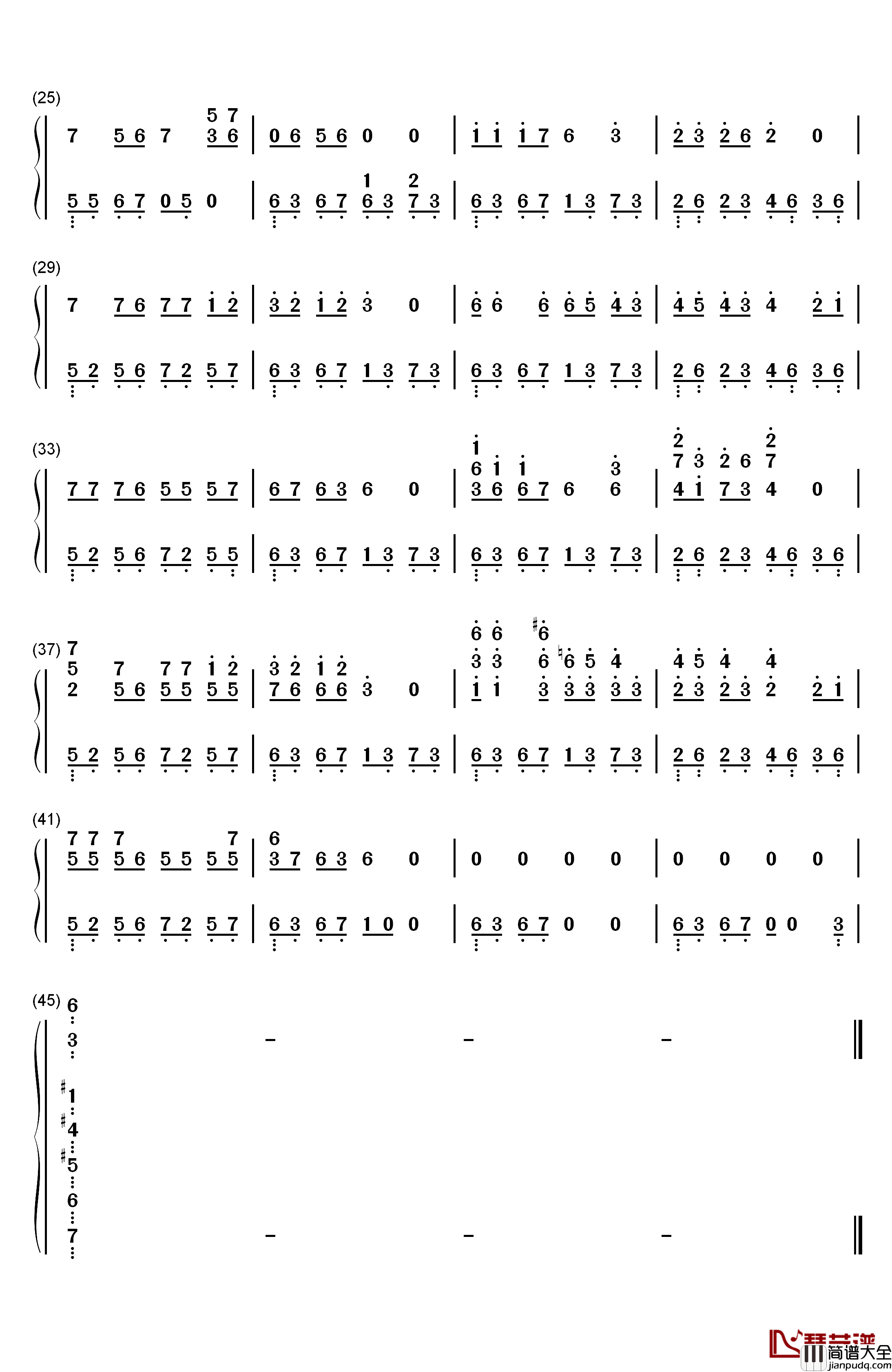 玫瑰钢琴简谱_数字双手_本兮