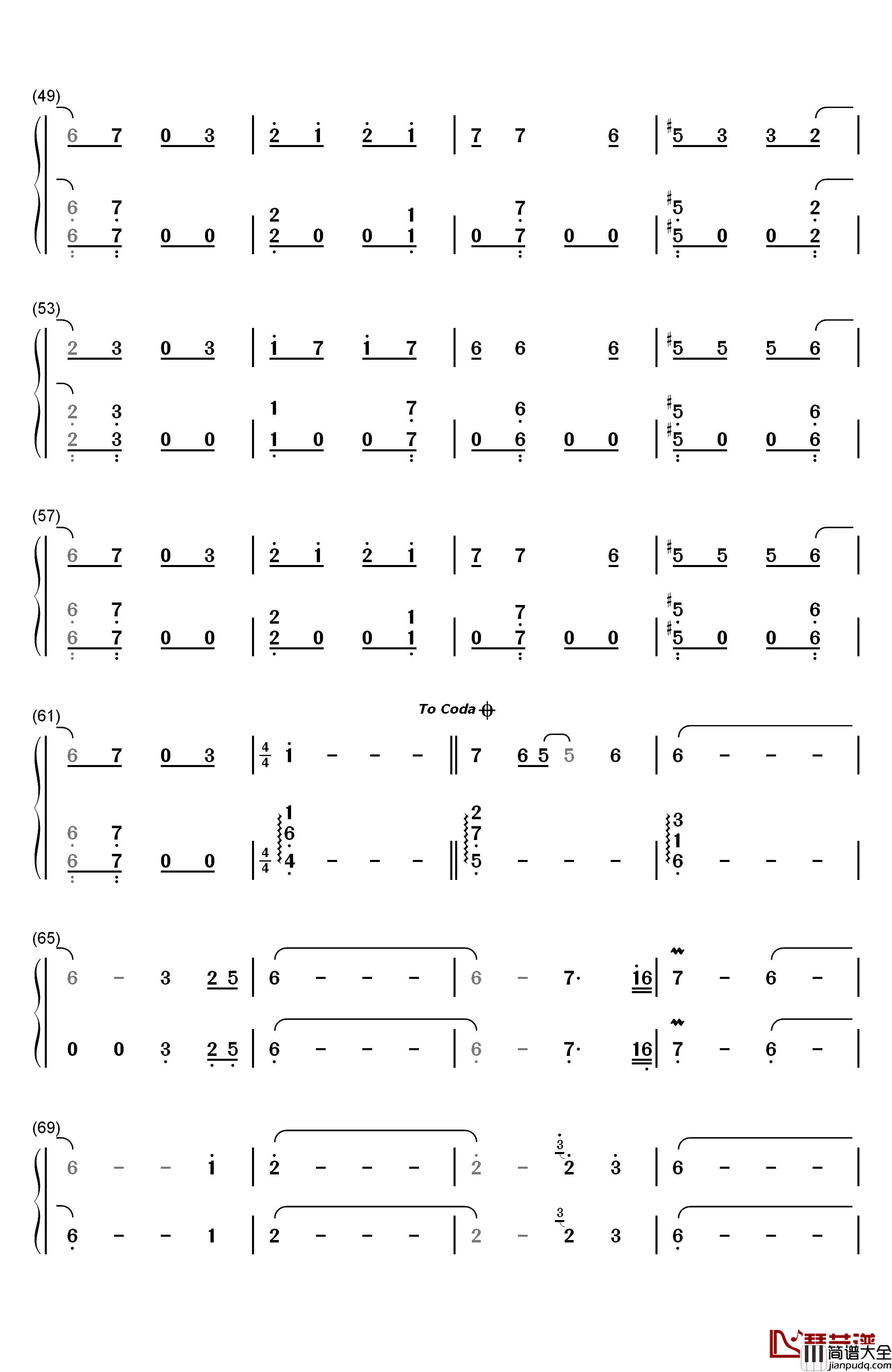 醉春风钢琴简谱_数字双手_金学峰