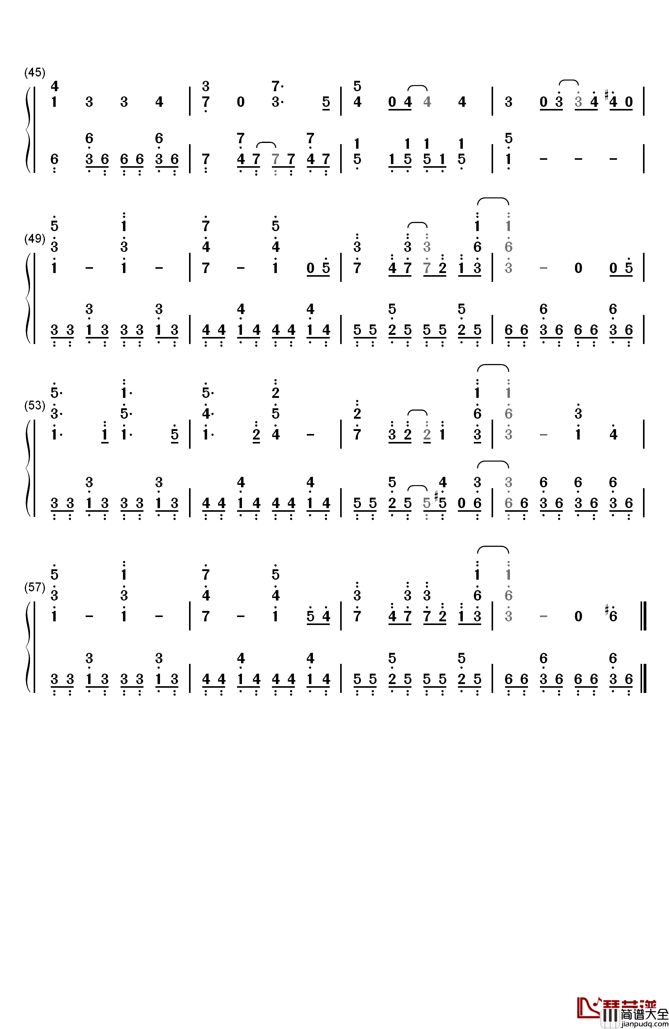 ブラック★ロックシューター钢琴简谱_数字双手_初音ミク