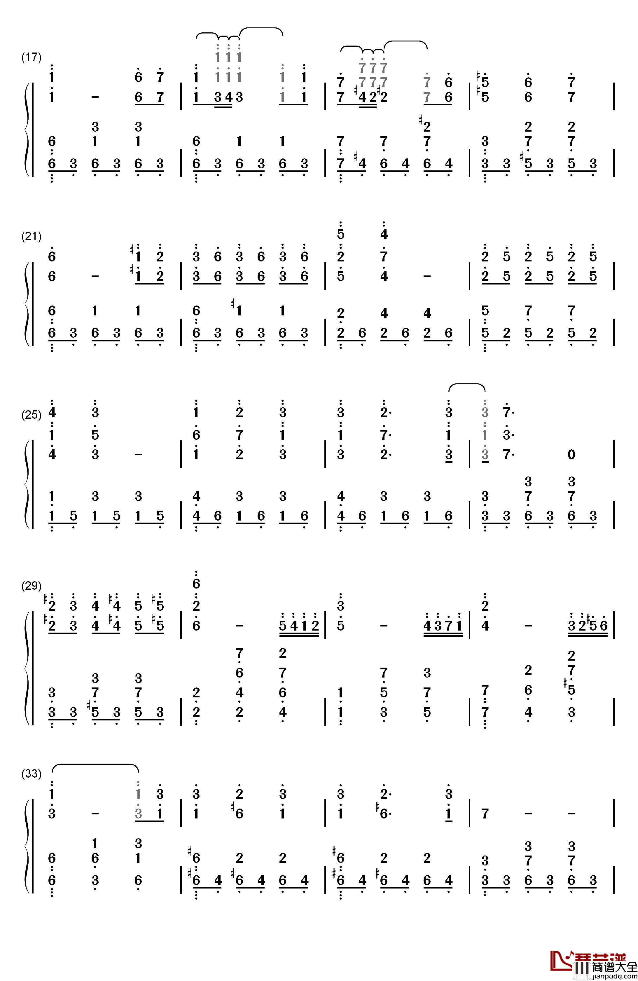 前世情人钢琴简谱_数字双手_周杰伦