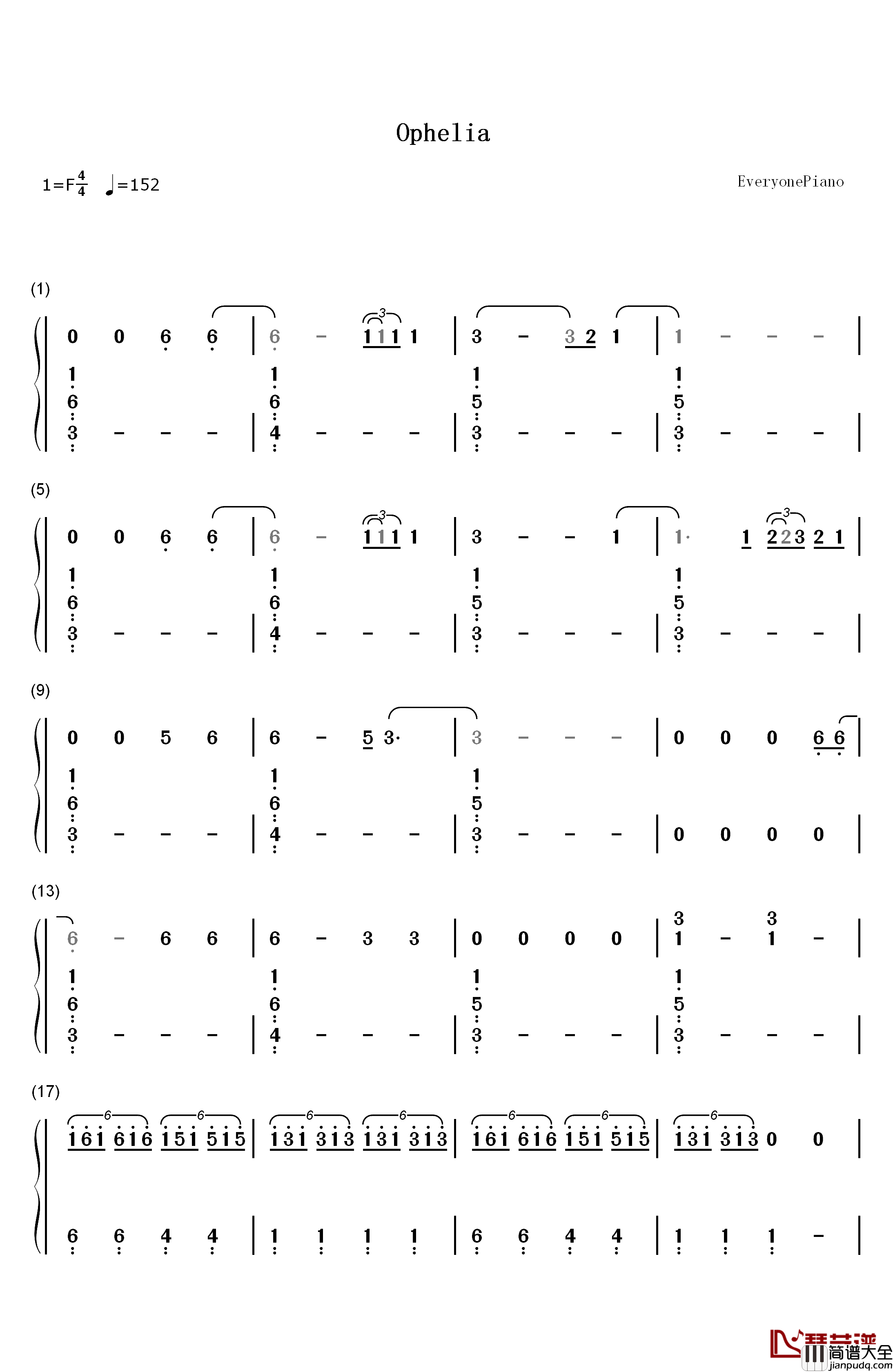 Ophelia钢琴简谱_数字双手_The_Lumineers