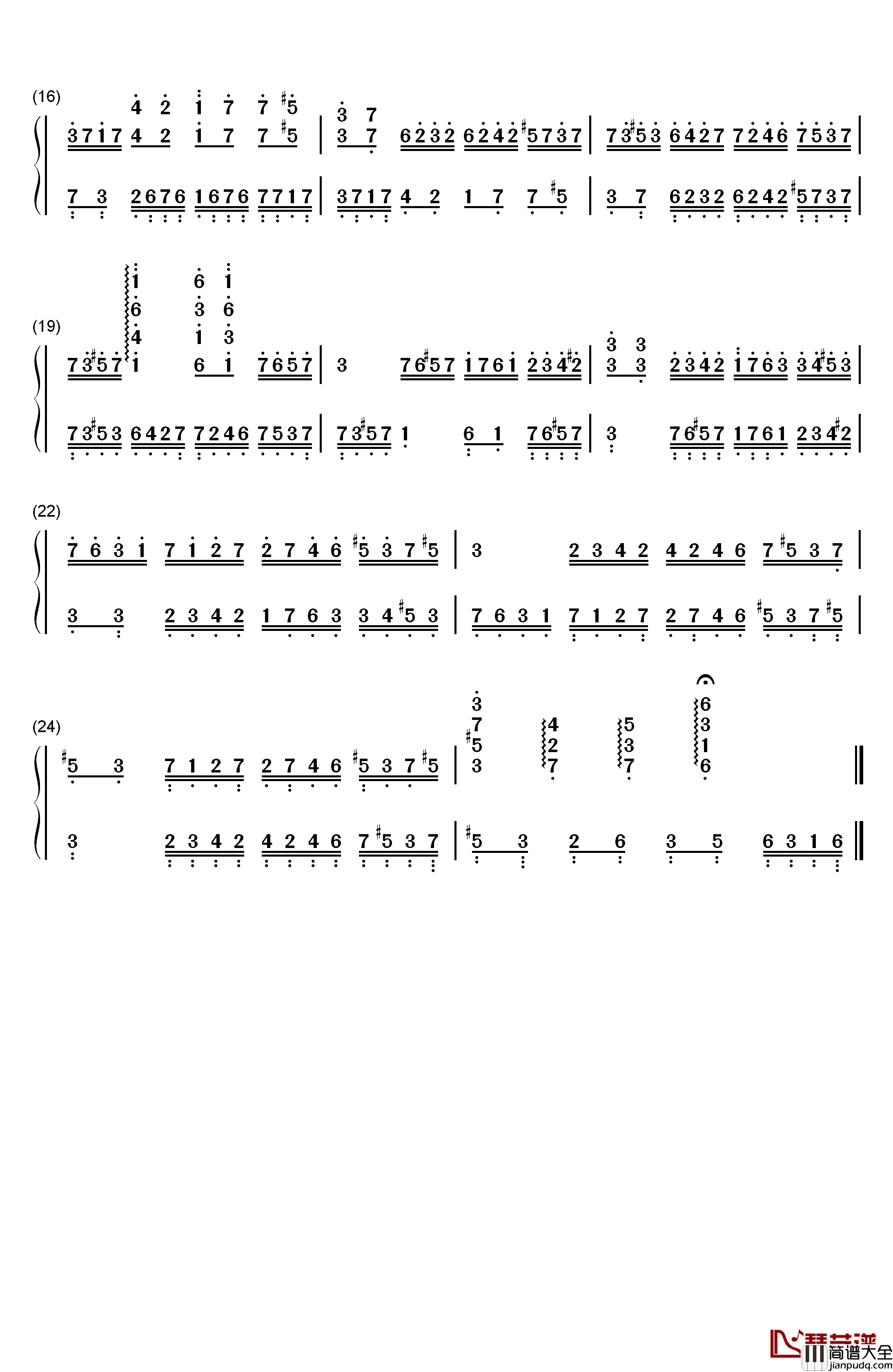 玫瑰卡农钢琴简谱_数字双手_巴哈贝尔