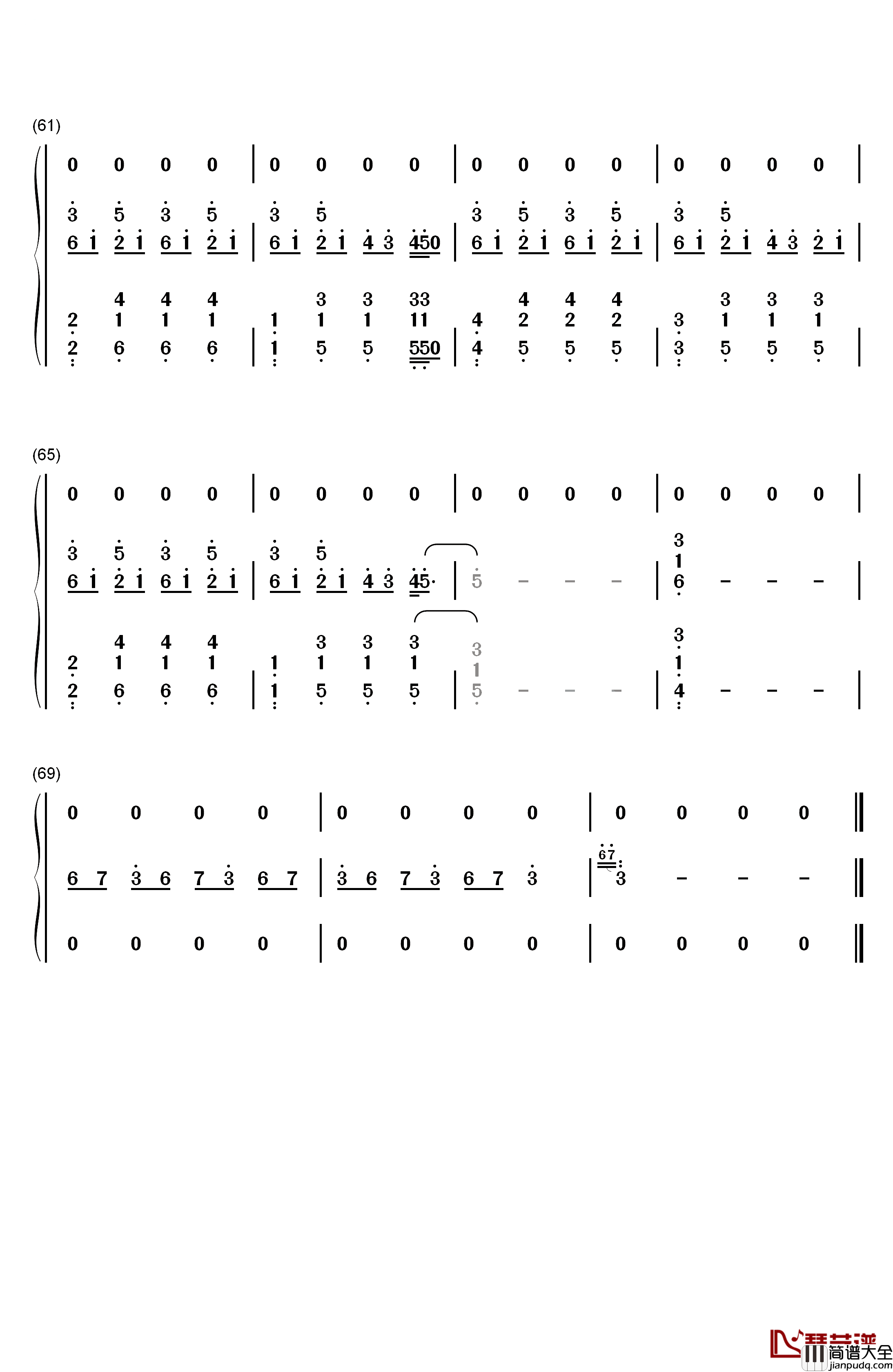 花钢琴简谱_数字双手_片寄凉太_数原龙友