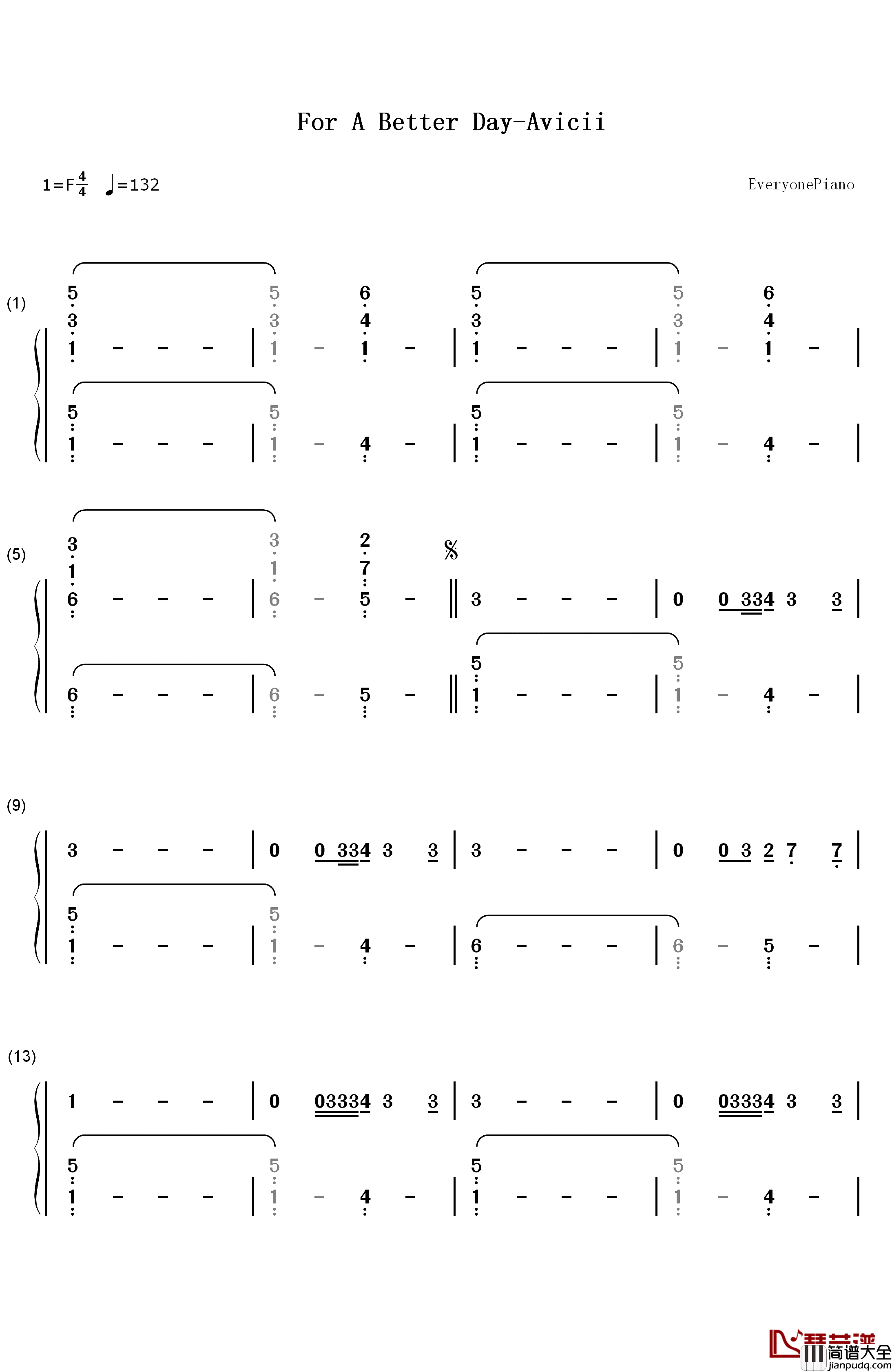 For_a_Better_Day钢琴简谱_数字双手_Avicii