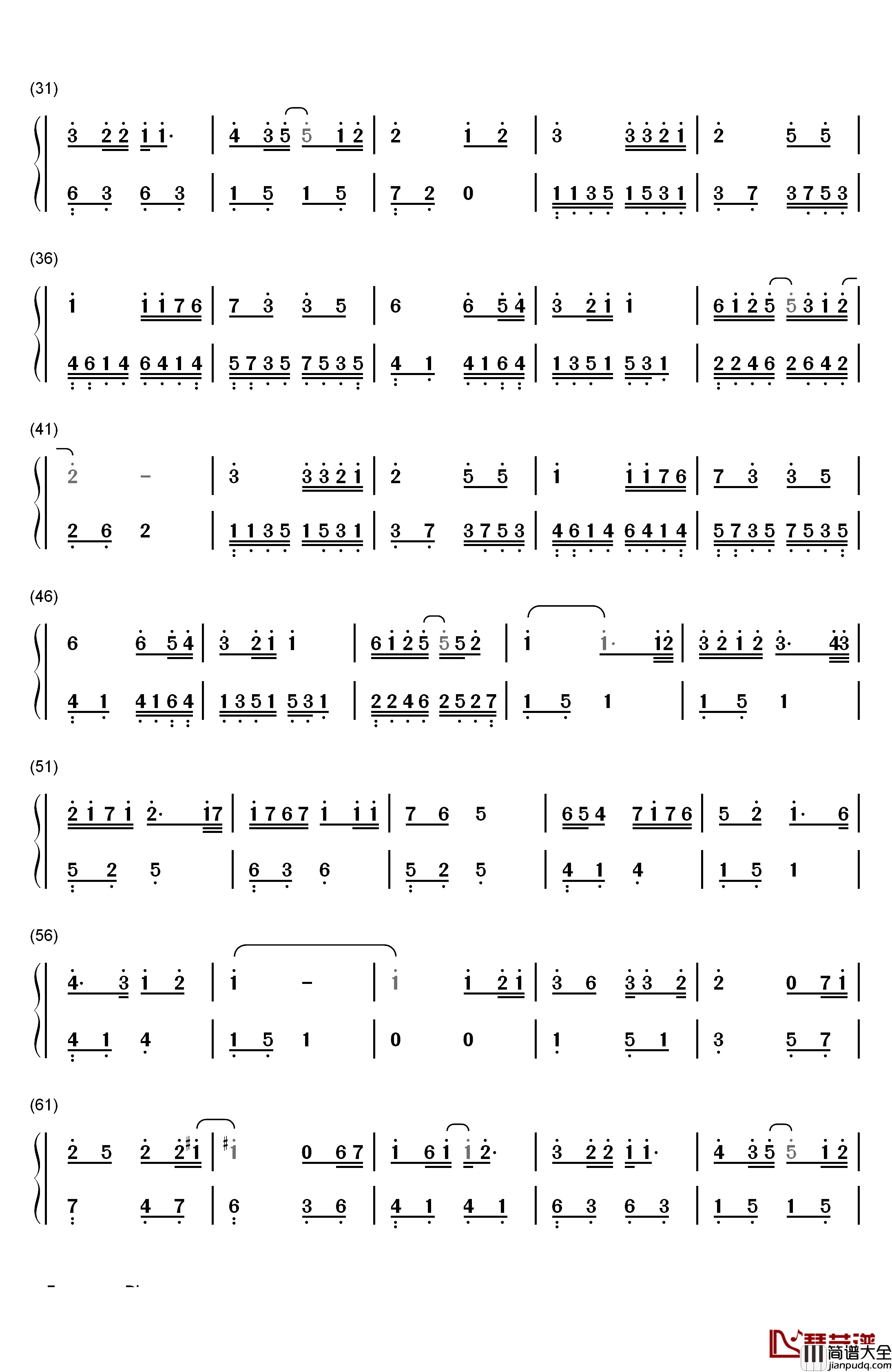 小星星钢琴简谱_数字双手_汪苏泷