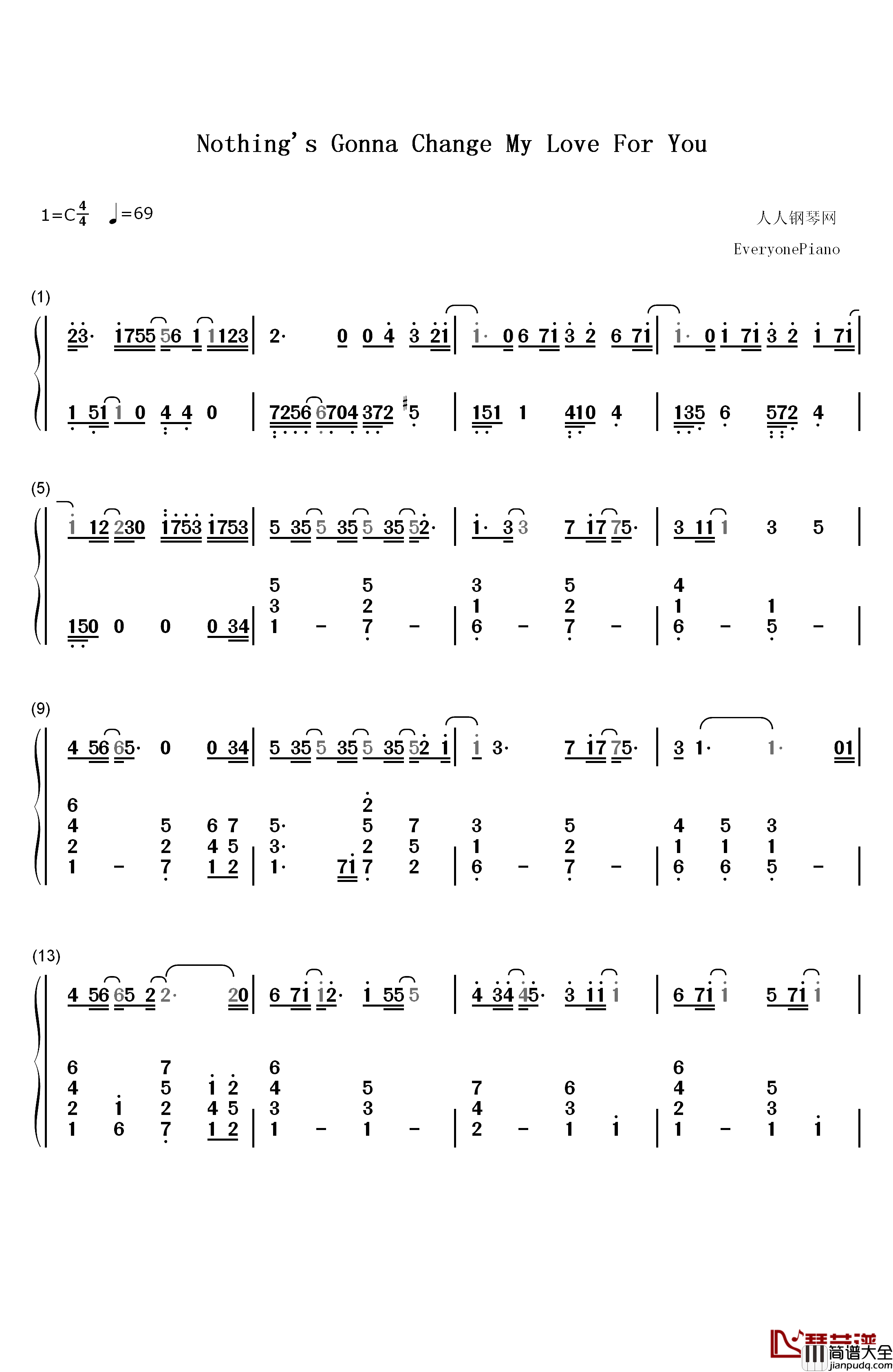 此情永不移(nothing_is_gonna_change_my_love_for_you钢琴简谱_数字双手_George_Benson__方大同