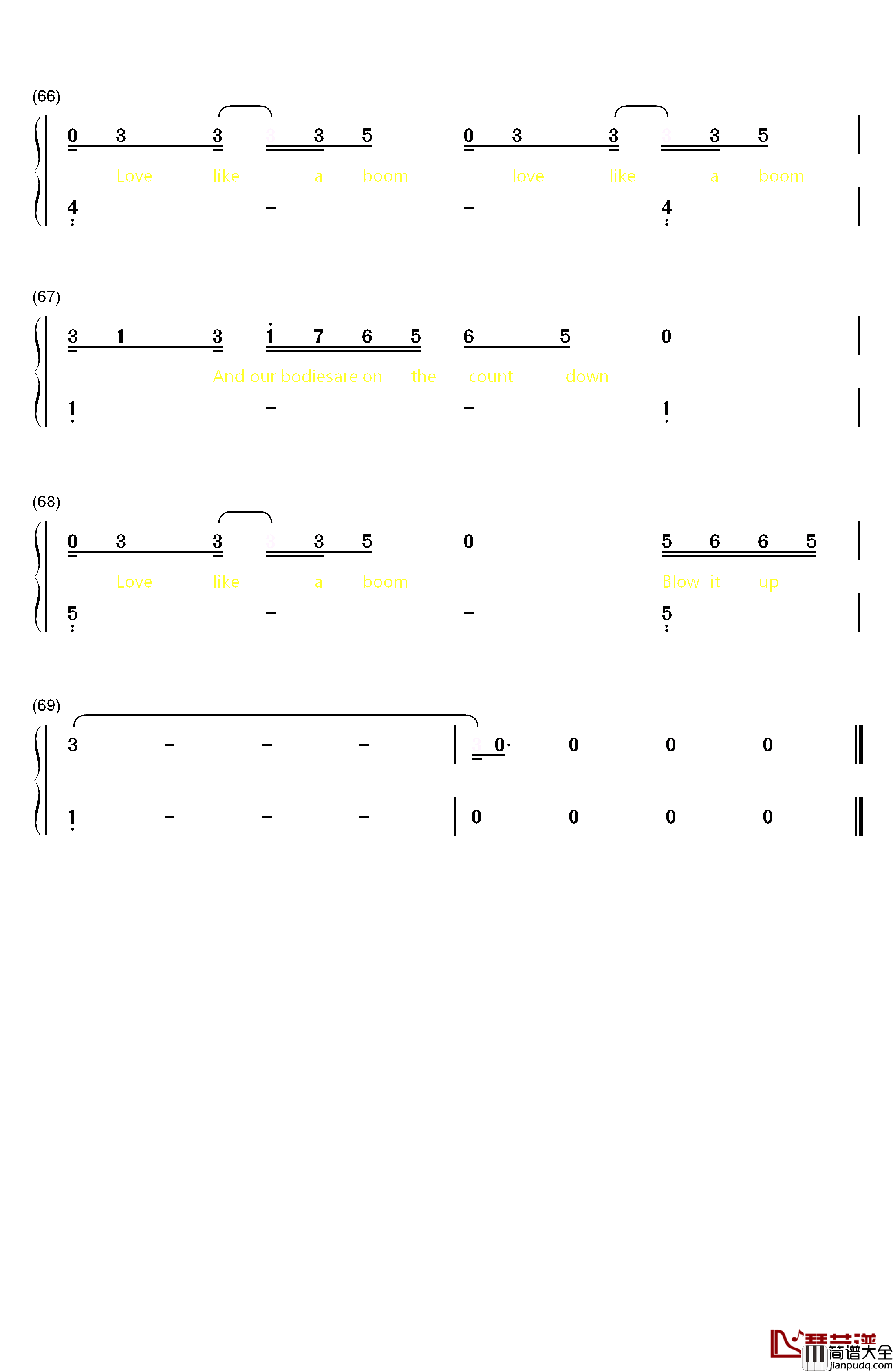 触发钢琴简谱_数字双手_鹿晗