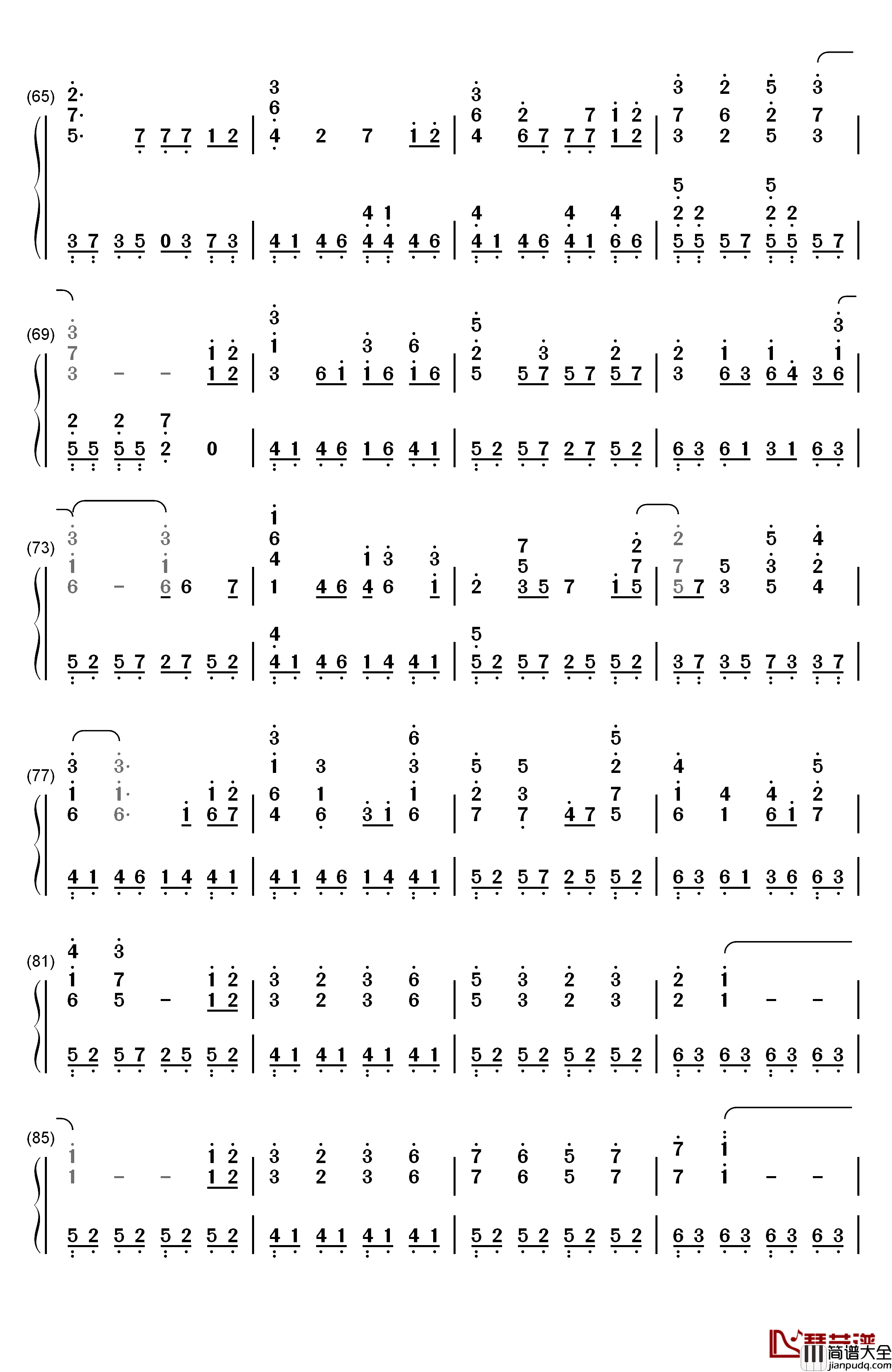 樱花樱花想见你钢琴简谱_数字双手_RSP