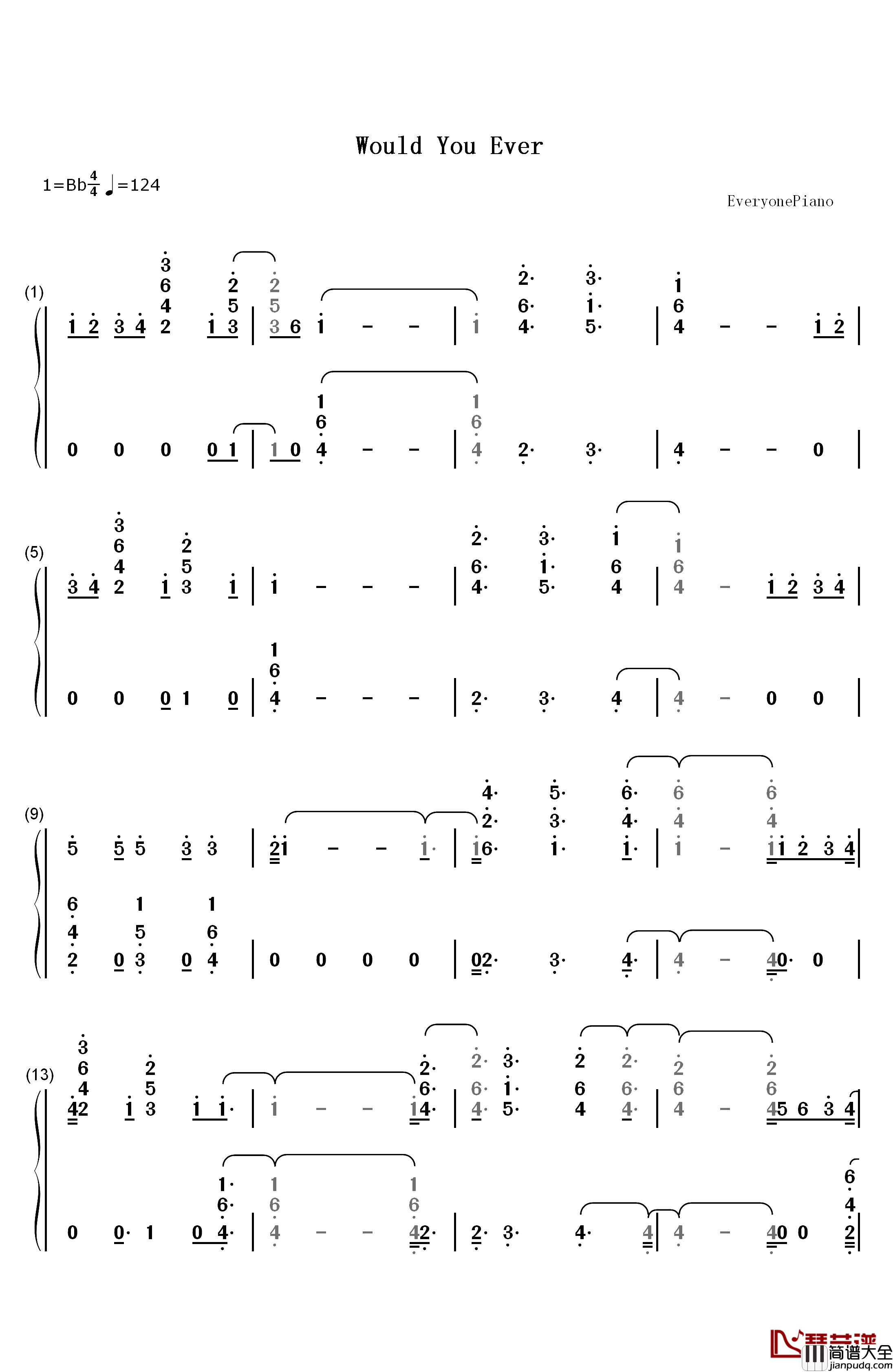 Would_You_Ever钢琴简谱_数字双手_Skrillex_Poo_Bear
