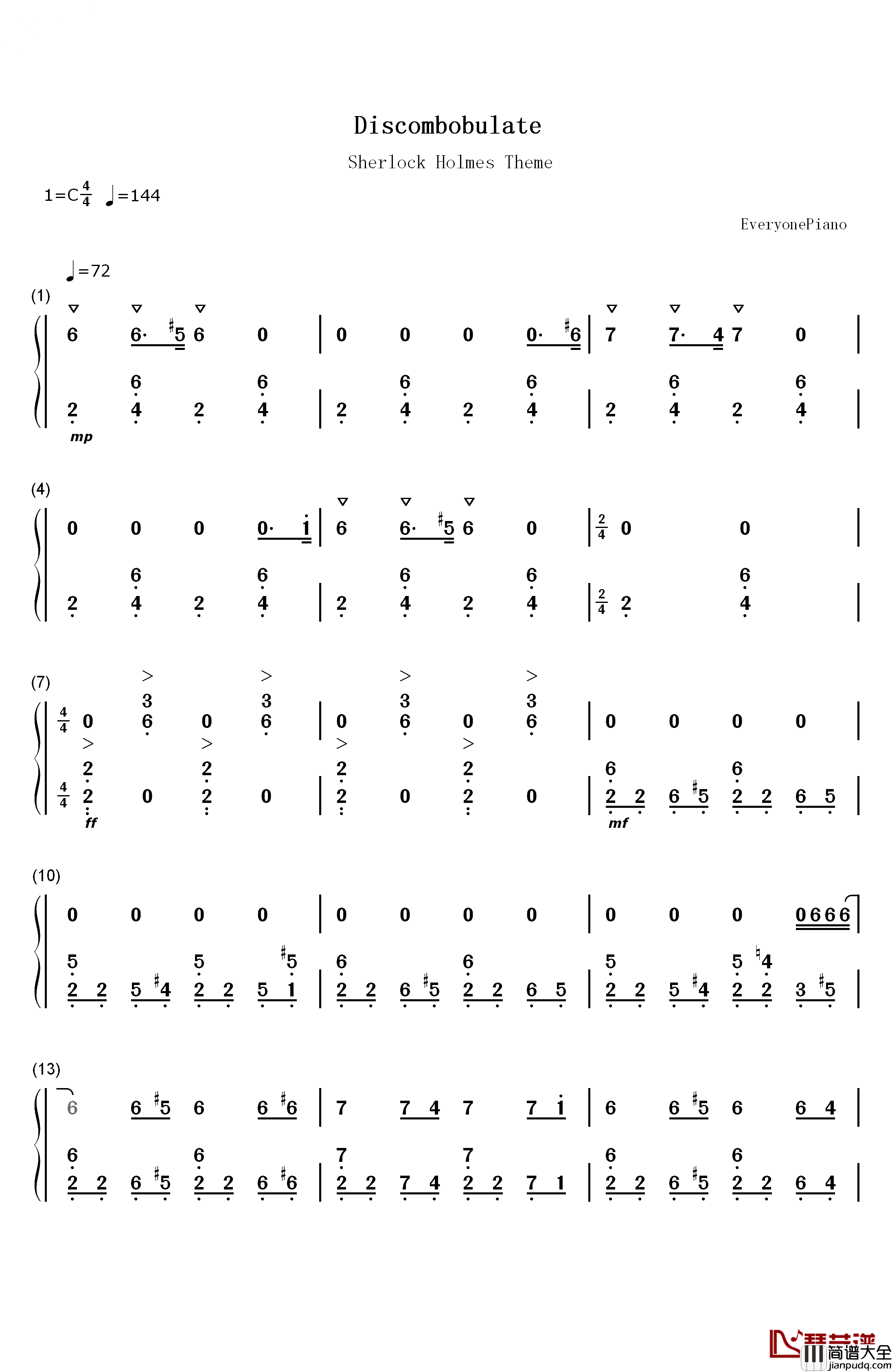 Discombobulate钢琴简谱_数字双手_Hans_Zimmer