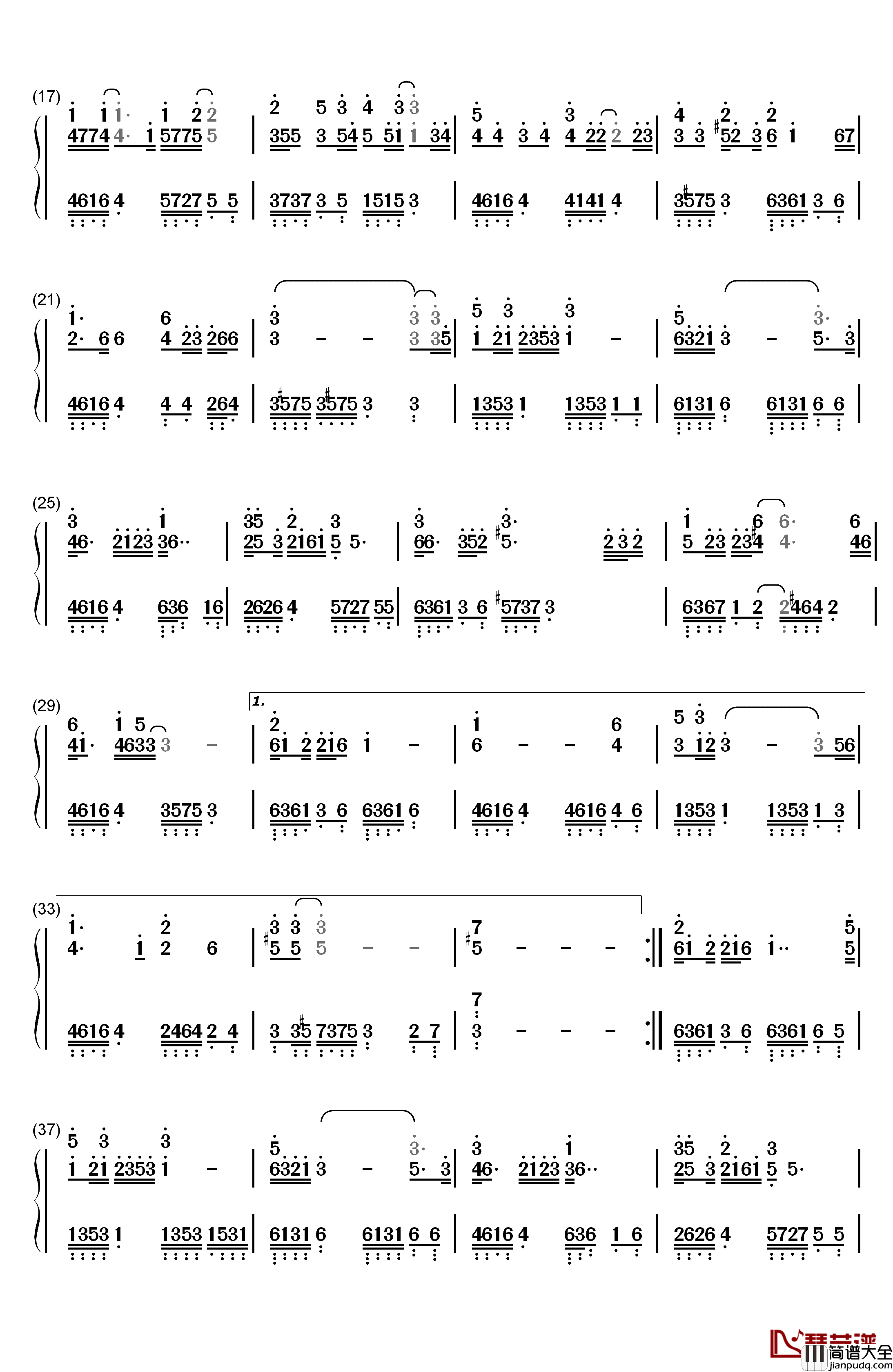 身骑白马钢琴简谱_数字双手_徐佳莹