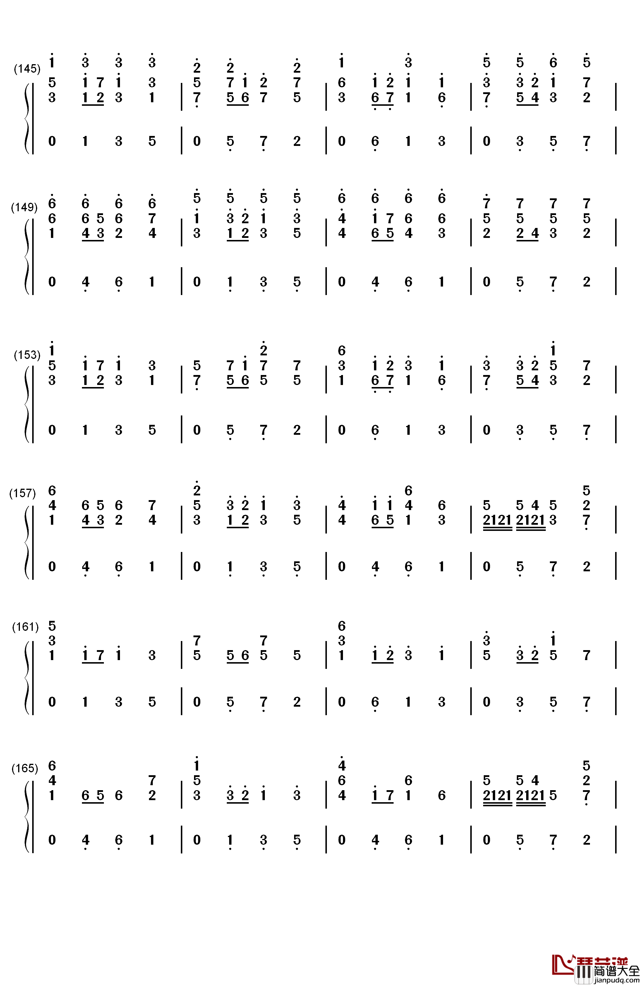 D大调卡农原版钢琴简谱_数字双手_约翰·帕赫贝尔