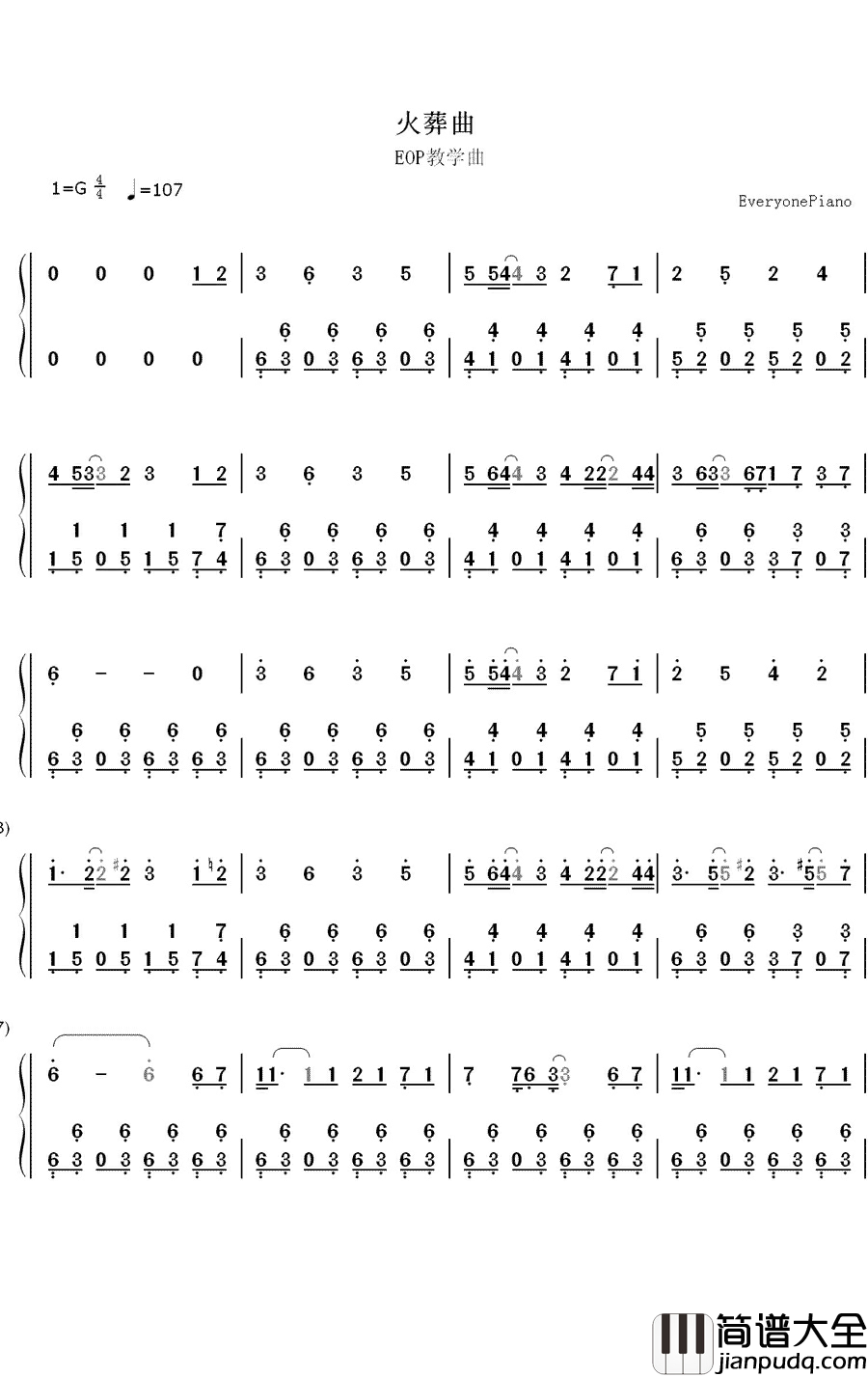 火葬曲钢琴简谱_数字双手_初音未来_初音ミク