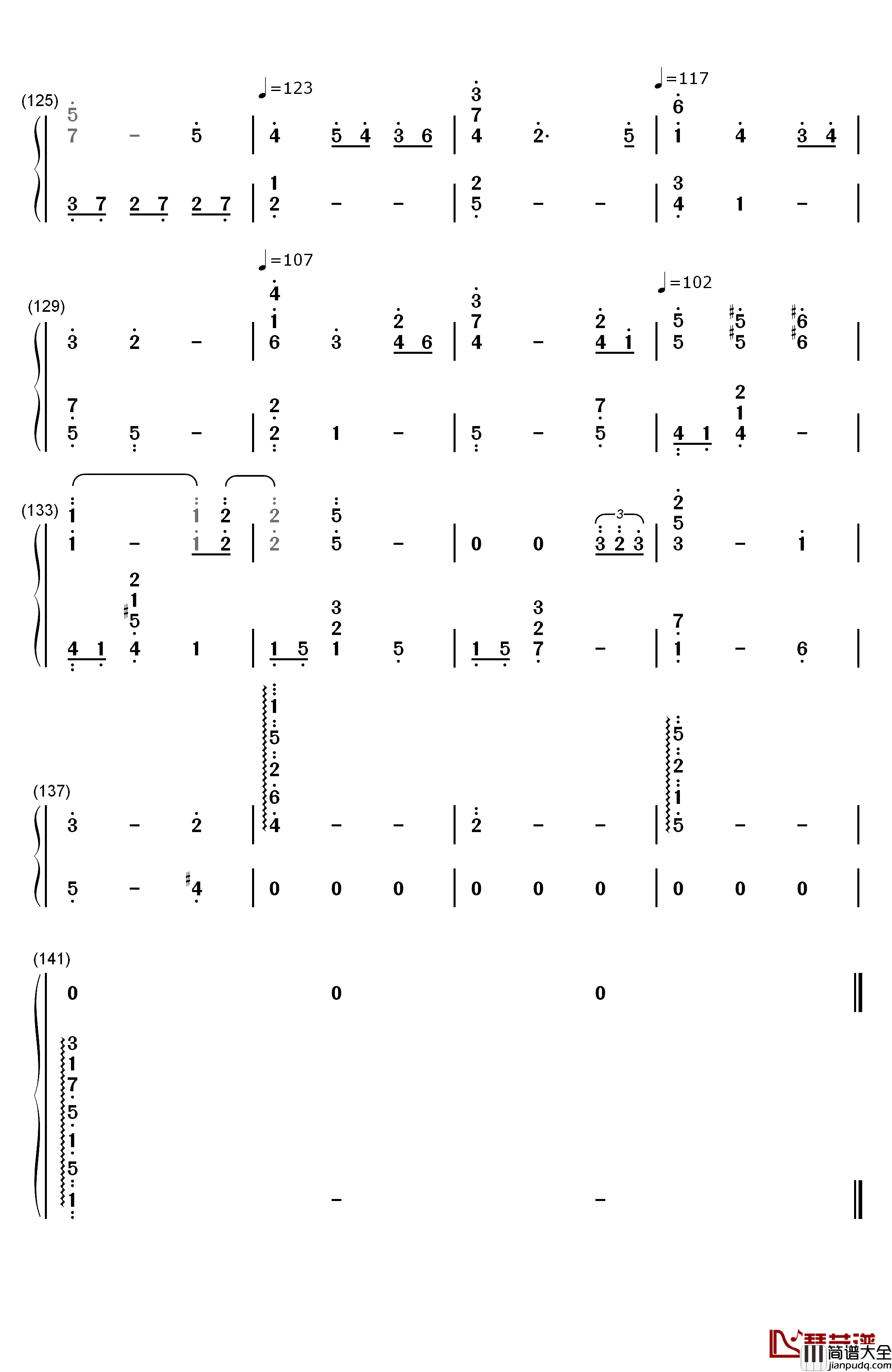 世界的约定钢琴简谱_数字双手_倍赏千恵子