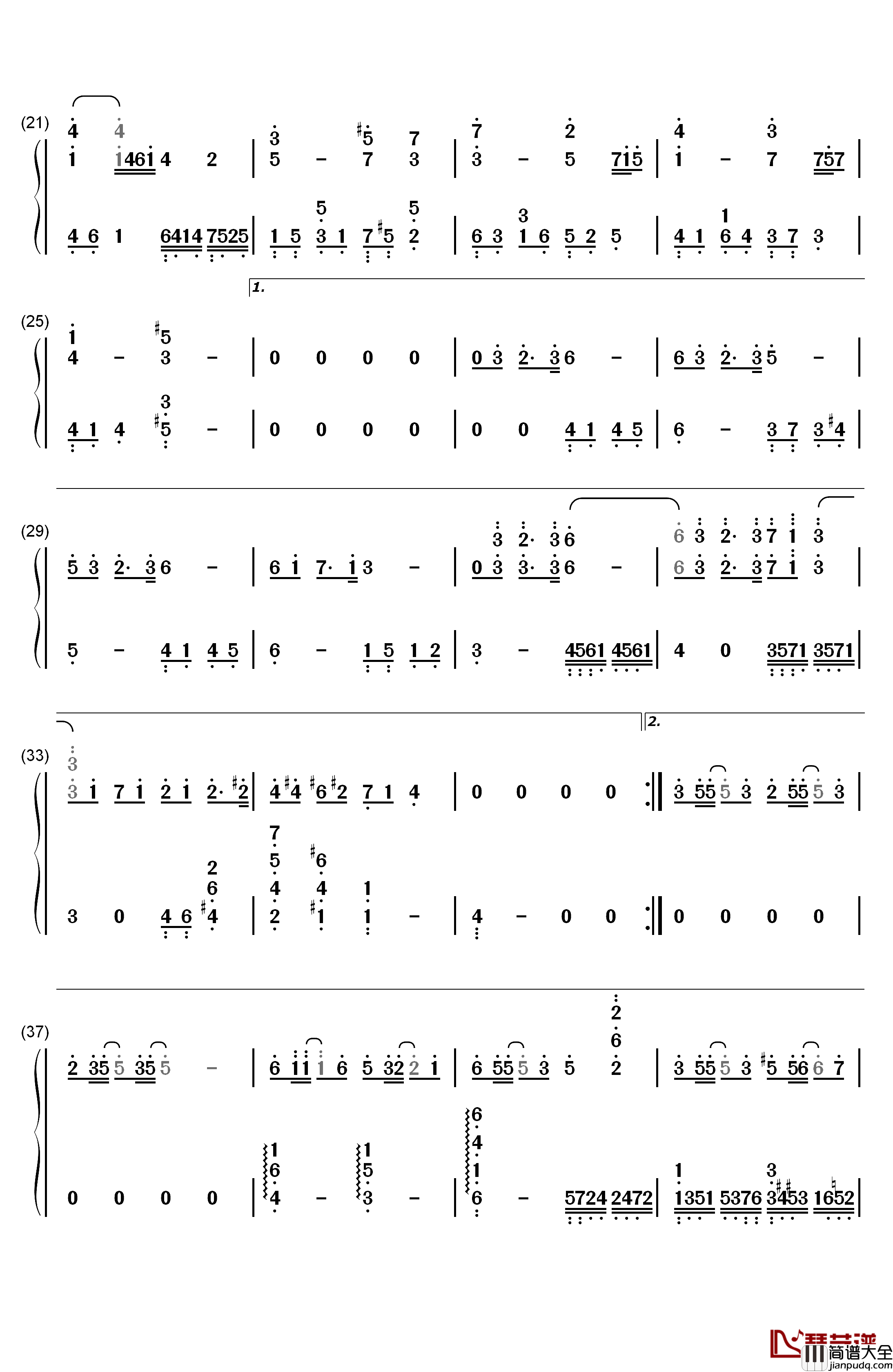 落叶归根(女生版)钢琴简谱_数字双手_王力宏
