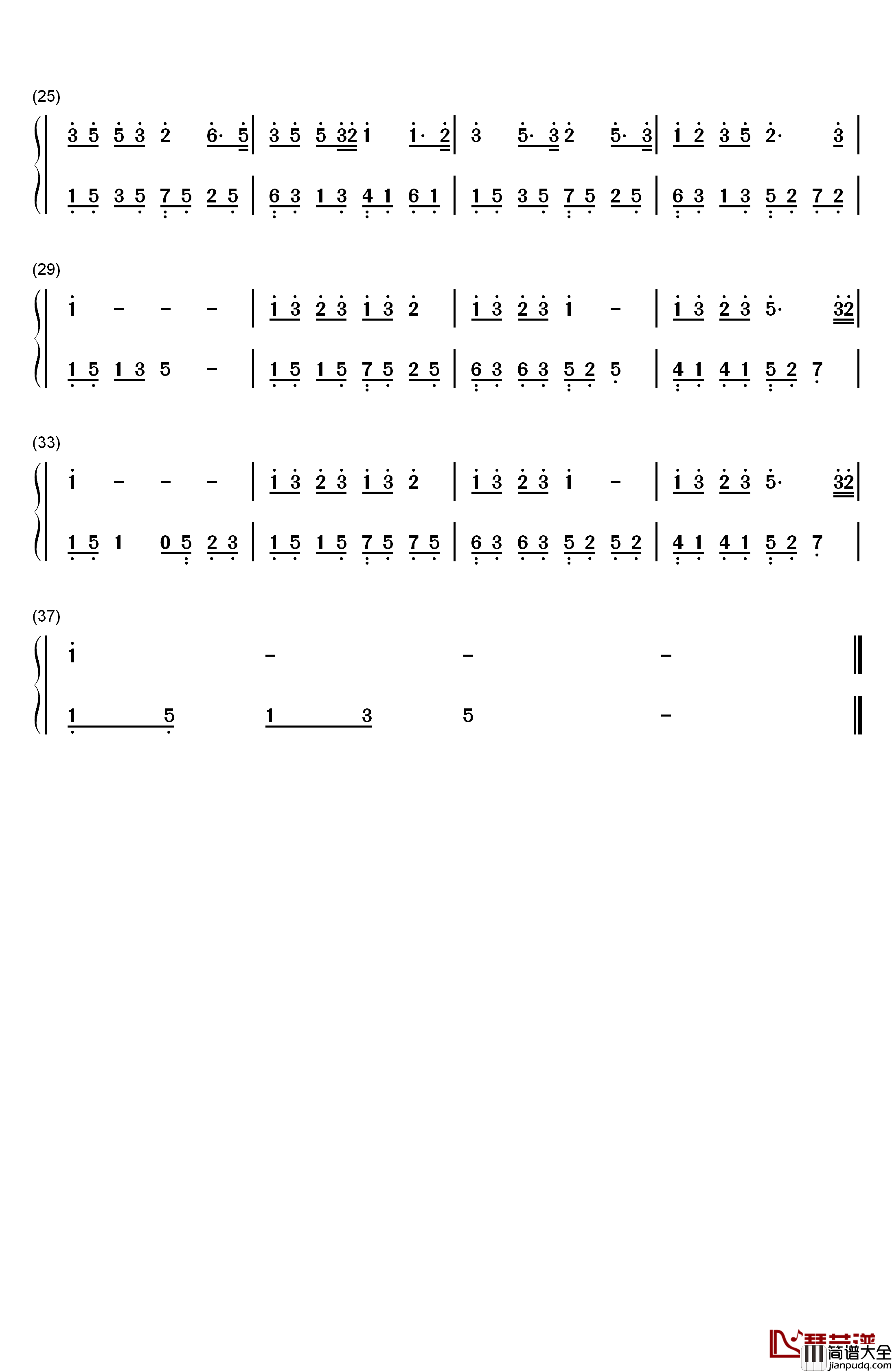 樱花草钢琴简谱_数字双手_Sweety组合