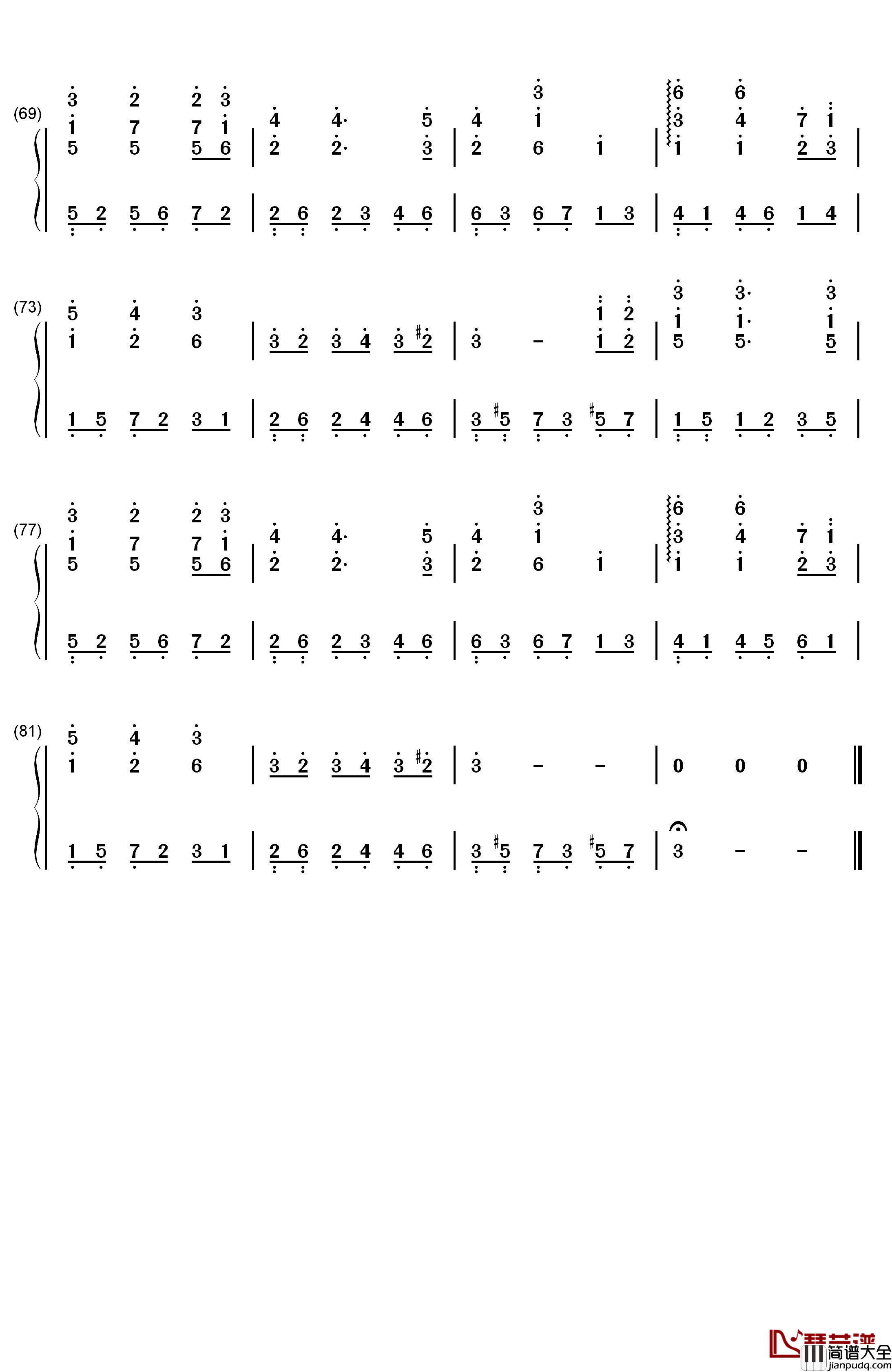专属回忆钢琴简谱_数字双手_未知