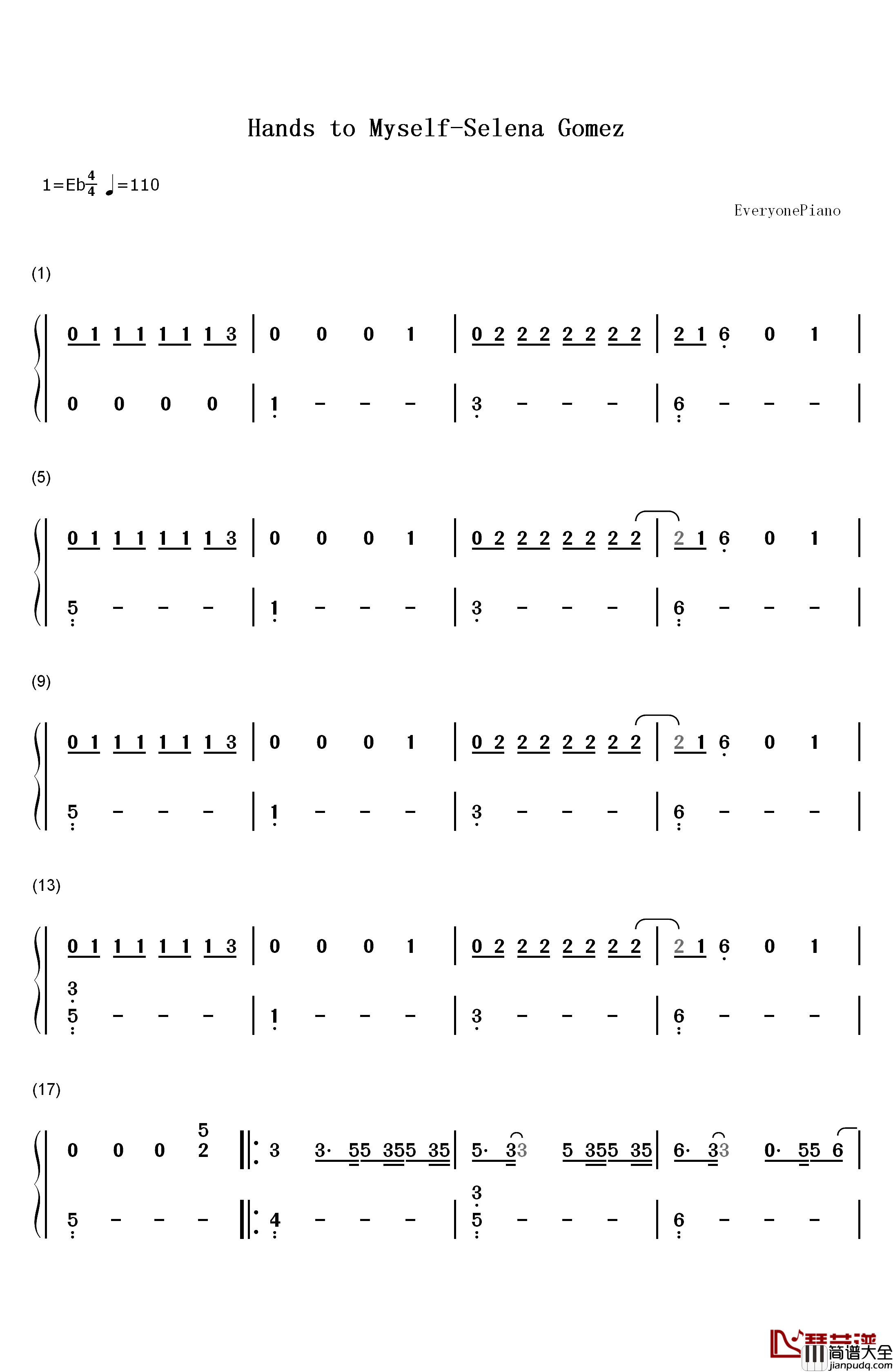 Hands_to_Myself钢琴简谱_数字双手_Selena_Gomez