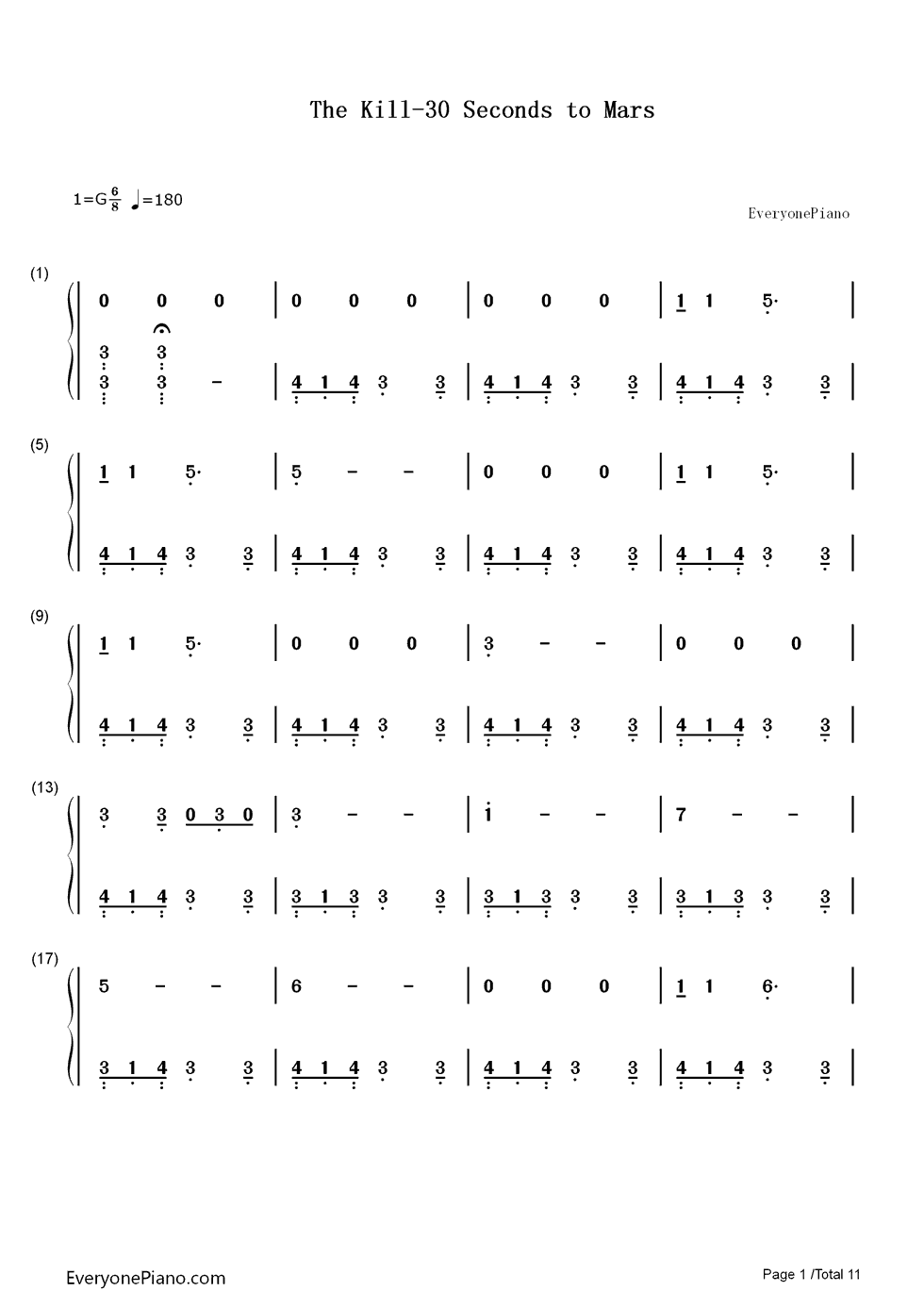 The_Kill钢琴简谱_数字双手_30_Seconds_to_Mars