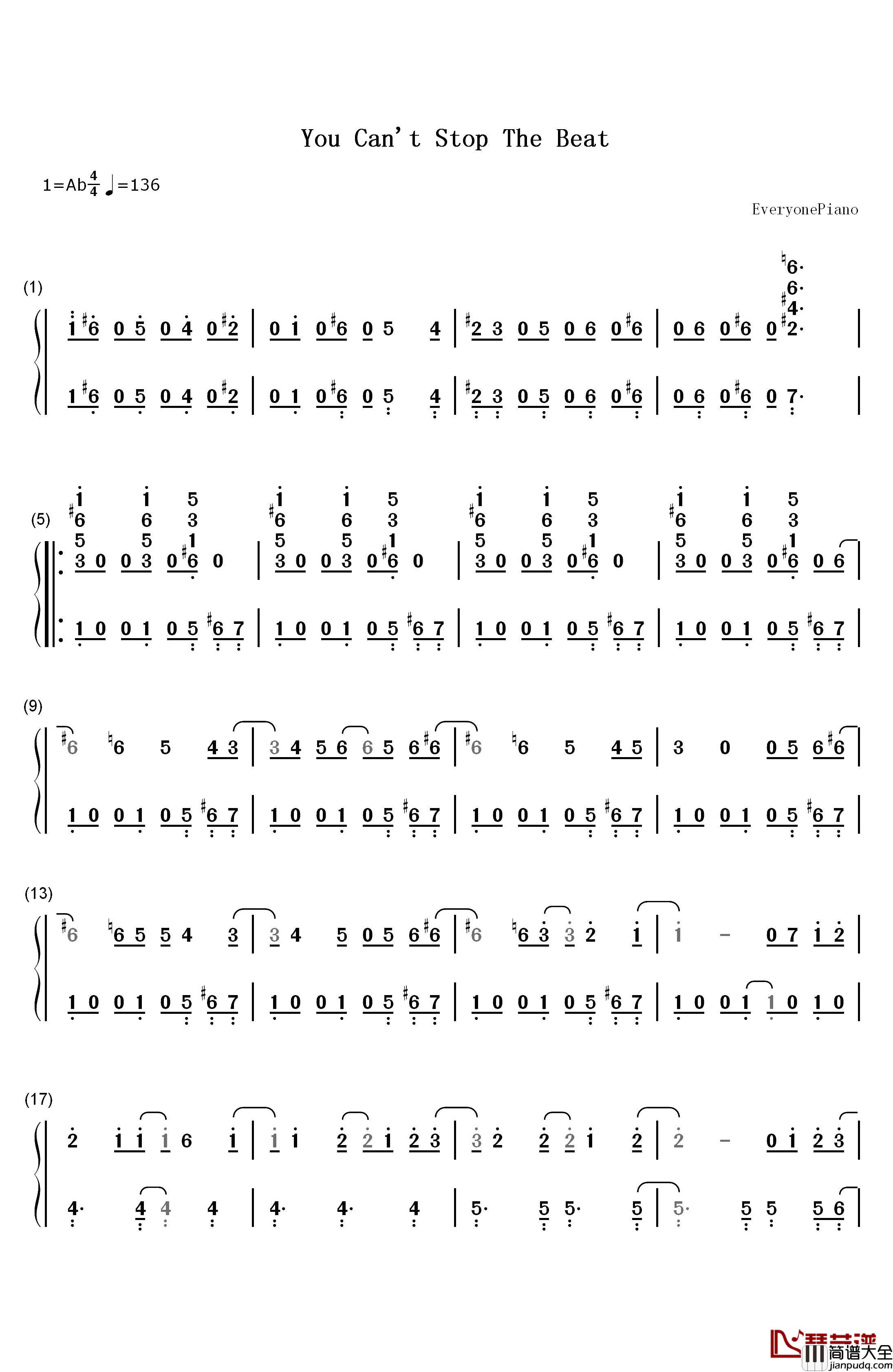 You_Can't_Stop_The_Beat钢琴简谱_数字双手_Marc_Shaiman