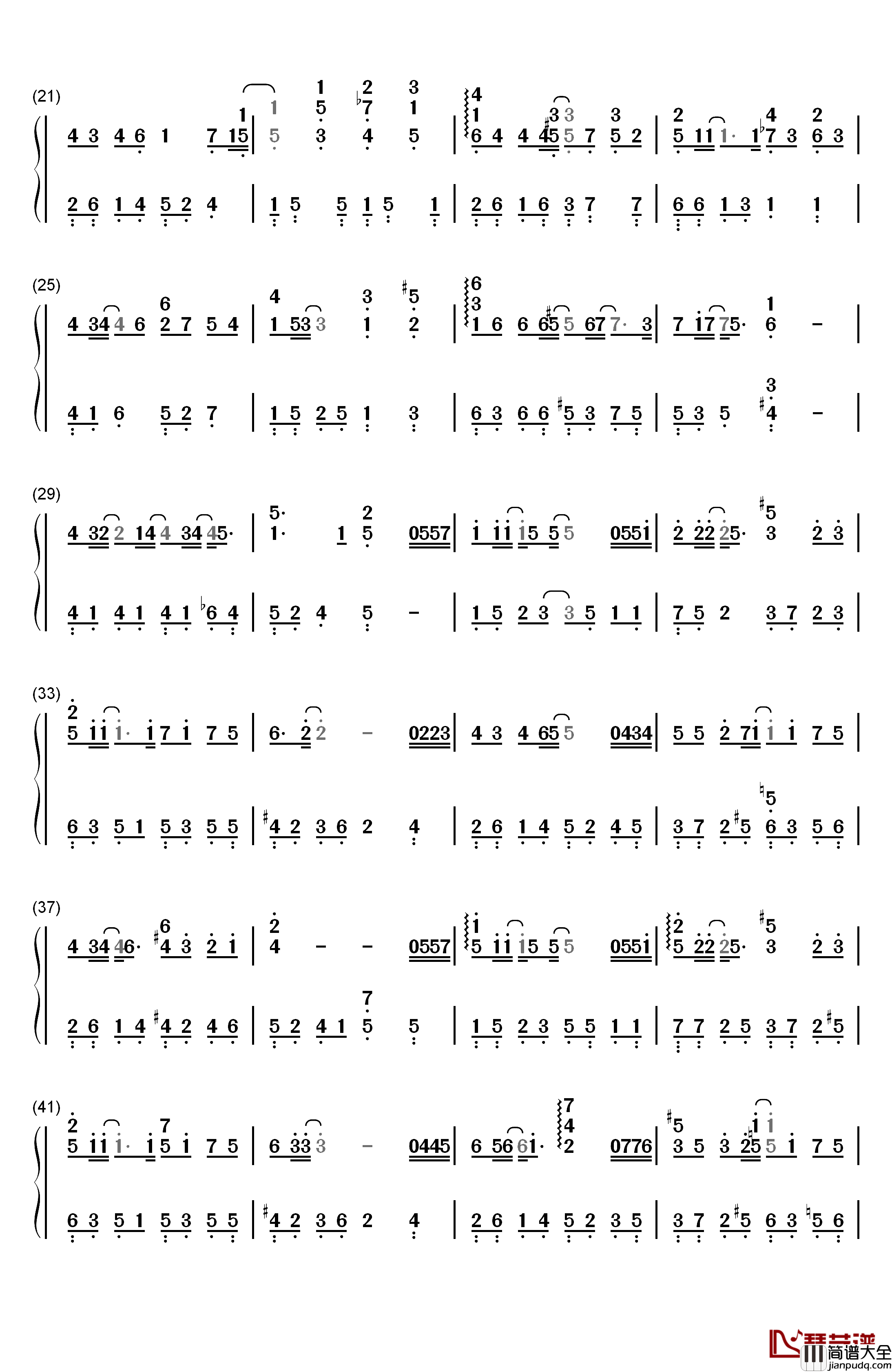 那些年钢琴简谱_数字双手_胡夏